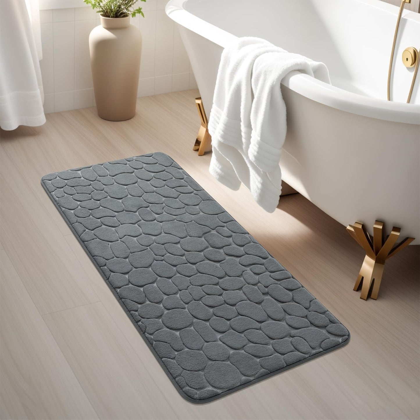 YIHOUSE Memory Foam Runner Rug, Cobblestone Bathroom Runner Rugs Super Water Absorbent Bath Mats for Bathroom Machine Washable Bath Rugs Runner for Hallway Bedroom Laundry Room(20 x 47,Dark Gray)