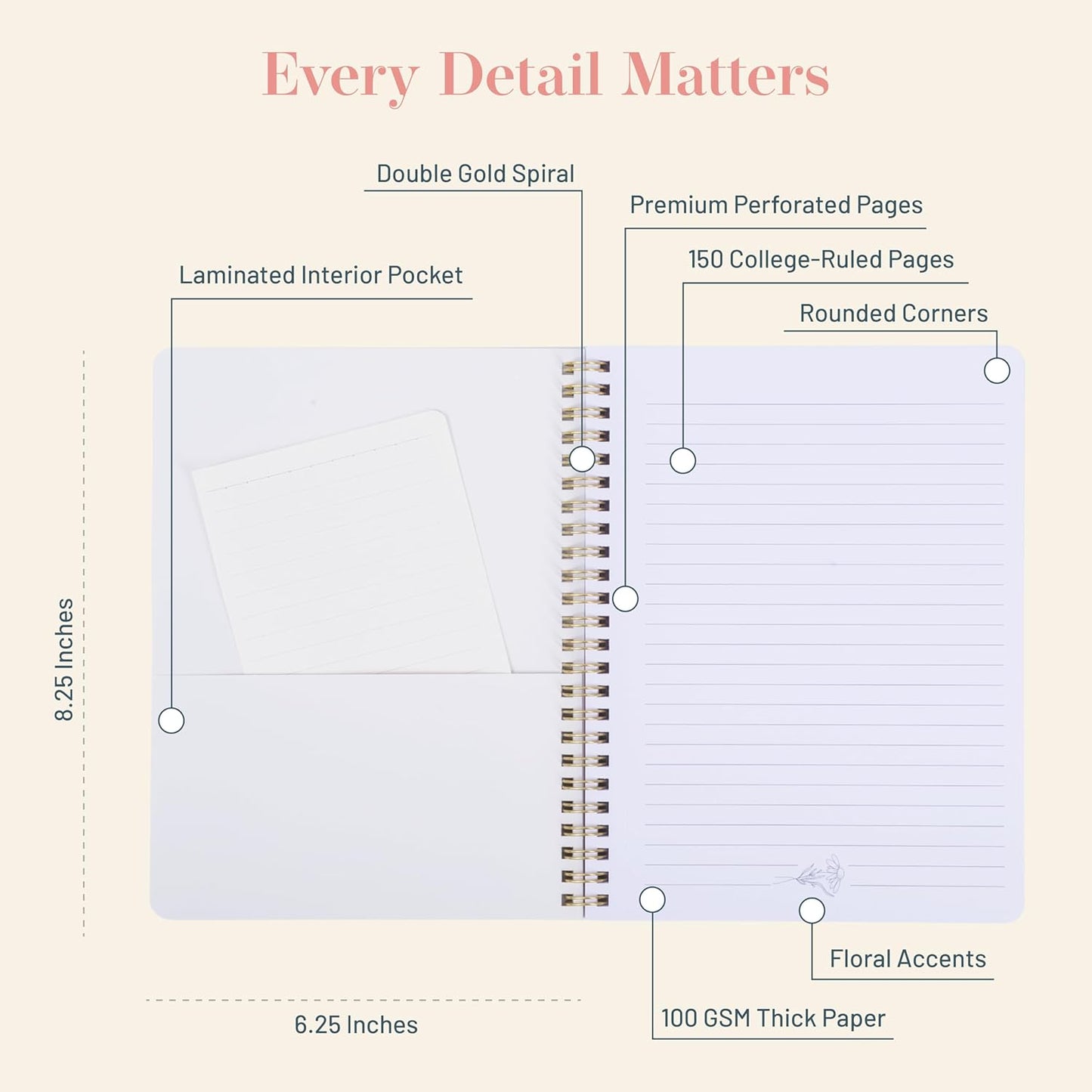 Happy Hoos® Aesthetic Spiral Notebook - 6.25" x 8.25" College Ruled Journal Notebook - Hard Cover Writing Journal for Work, School, Travel, More - Floral Notebook 8 Seasonal Designs (Joyful Journey)