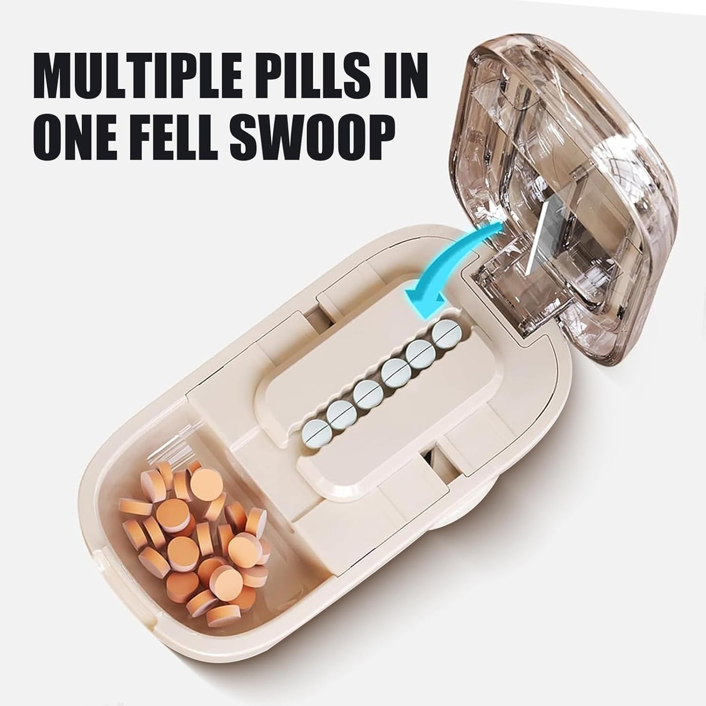 Portable Pill Cutter with Adjustable Slots – Multi Pill Splitter for Small & Large Tablets, Stainless Steel Blade, Clear Cut, Non-Slip Design, Easy to Use for Weekly Medication(Beige, 1/2)