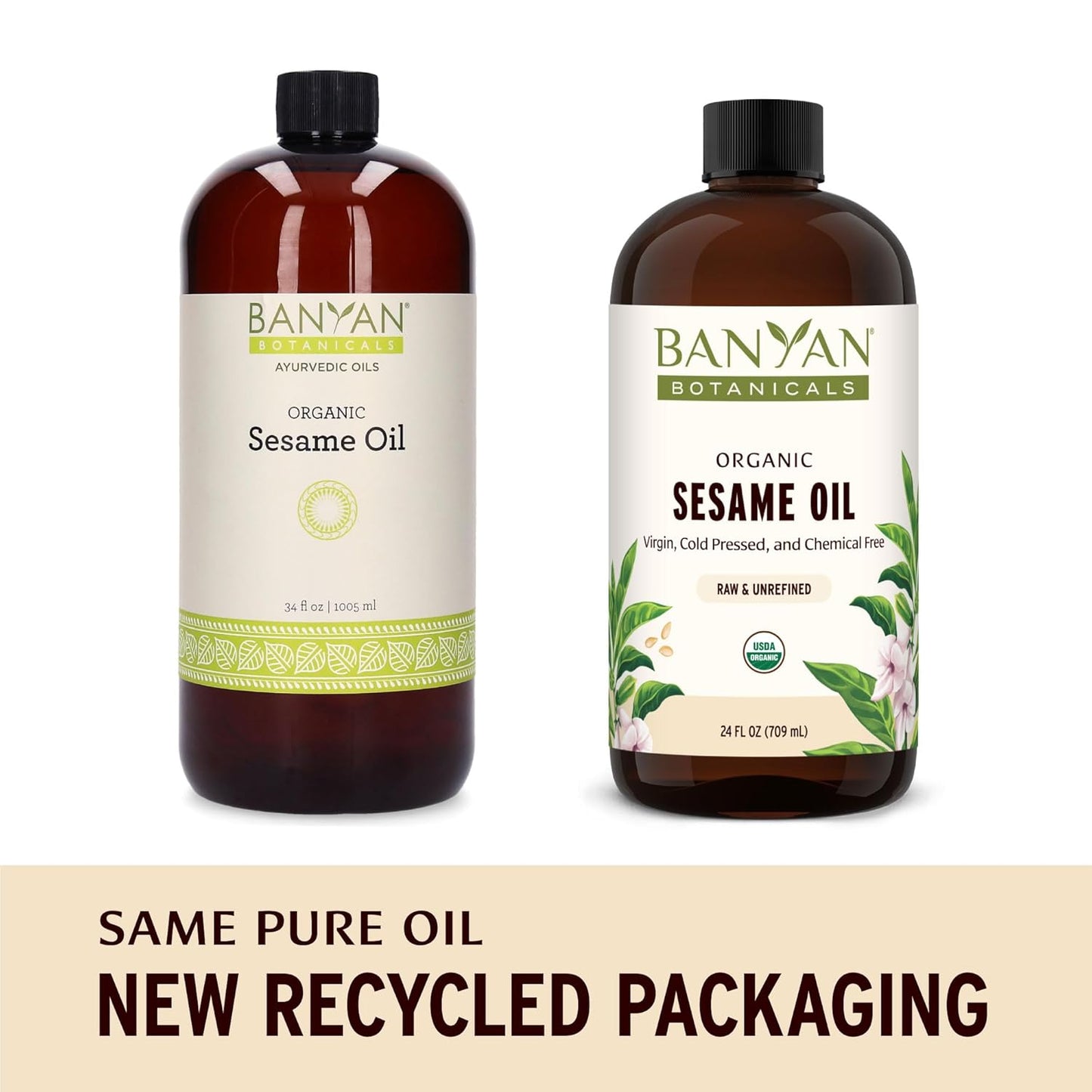 Banyan Botanicals Sesame Oil – Organic & Unrefined Sesame Oil for Skin, Body, Hair & More – Multiple Sizes – 24 oz – Non GMO Sustainably Sourced Vegan