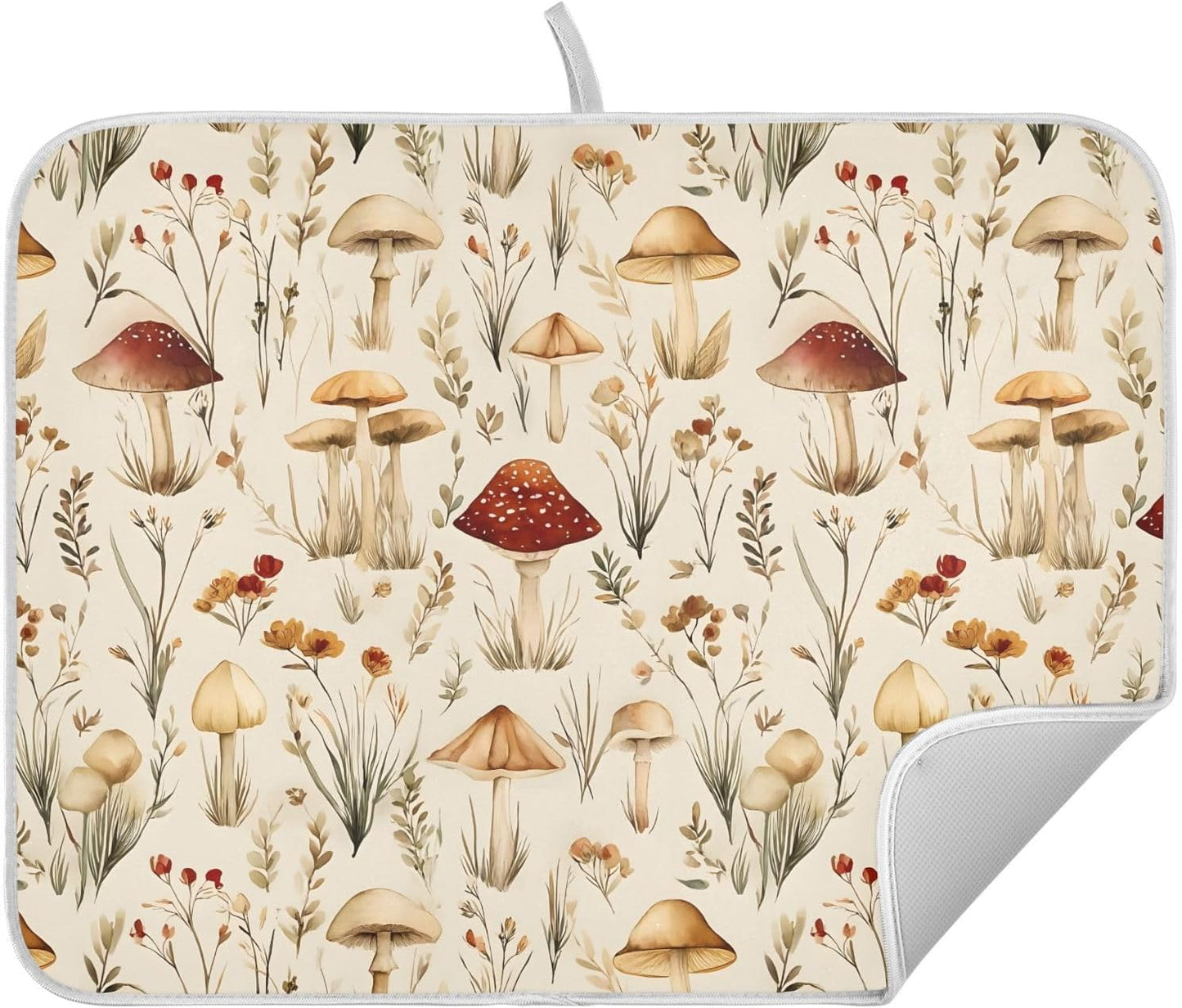 Mushroom Fall Forest Dish Drying Mats for Kitchen Counter, 18x24 inch Drying Dishes Absorbent Microfiber Dish Drainer Mat Rack Pad Fast Dry