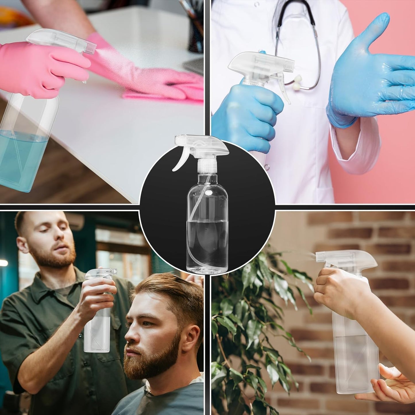 DIYSELF Spray Bottles, 4 Pack 500ml / 16oz Empty Plastic Water Spray Bottles, Fine Mist Clear Spray Bottle for Cleaning, Hair, Plants, Alcohol, BBQ, Garden, Travel, Atomizador, Squirt Bottle