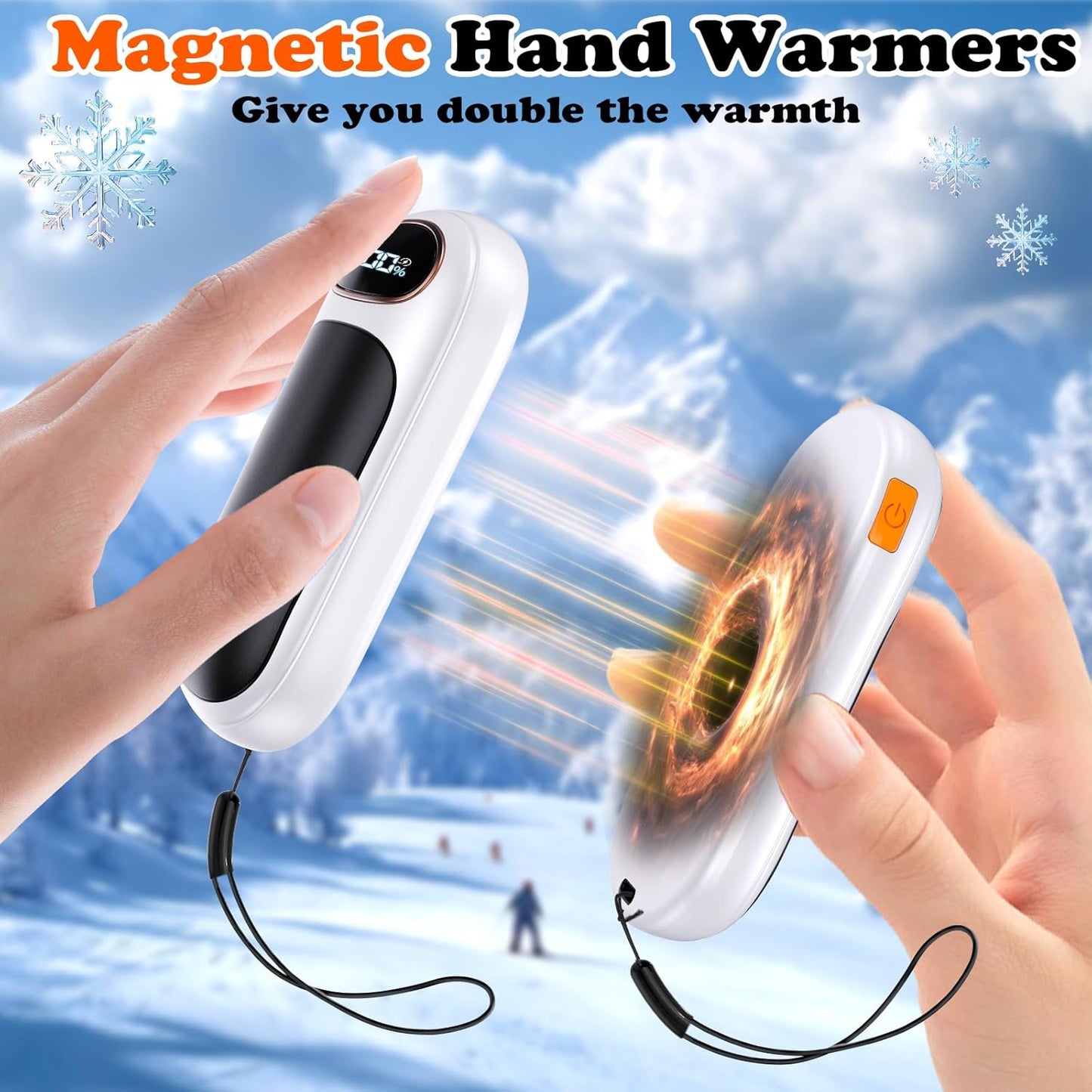 Rechargeable Hand Warmer 2 Pack, LED Display & 4 Levels, Ultrathin Electric Hand Warmers Portable USB Pocket Heater Fits Gloves for Hunting Essentials, Camping, Raynauds, Gifts for Men Women
