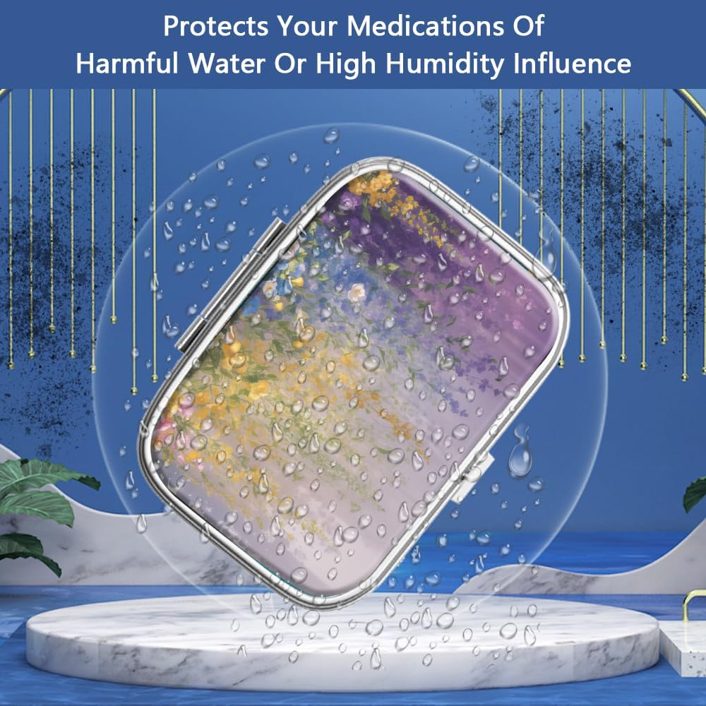 Pill Box 2 Compartment Small Pill Case,Portable for Pocket or Purse Pill Organizer Pill Container Holder to Hold Vitamins, Medication, Fish Oil and Supplements(Vintage Flower Abstract Floral)