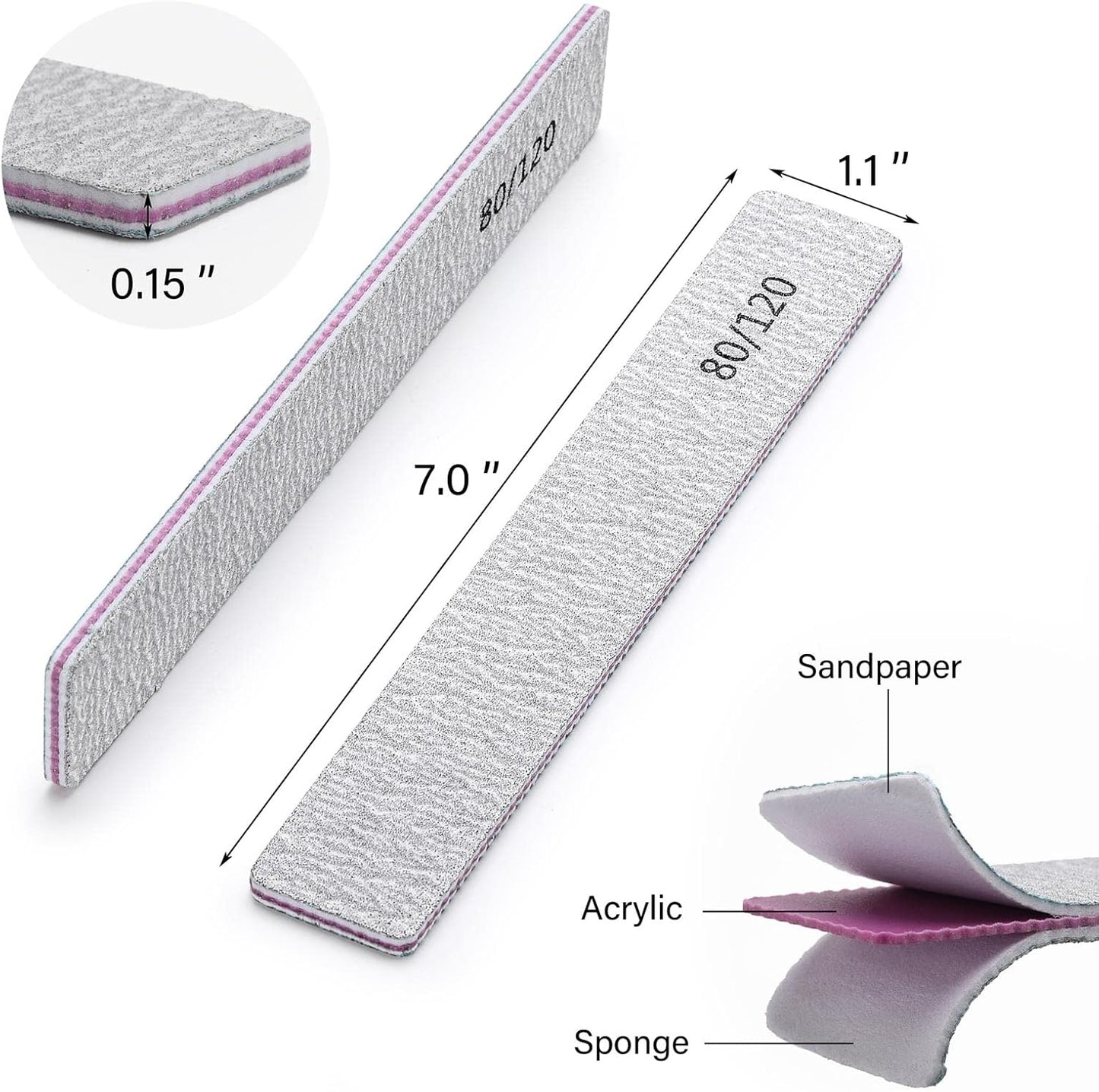 25 Pcs Nail Files for Acrylic Nails 80/120 Grit Double Sides Emery Boards Fingernail Files, Professional Manicure Tools for Home Salon