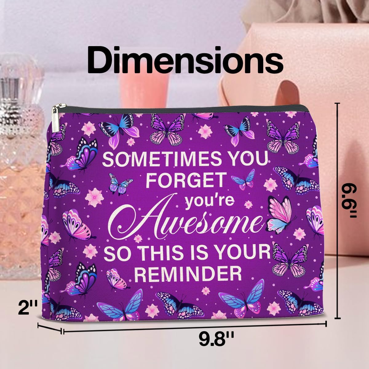 Purple Butterfly Makeup Bag Gifts for Women Purple Butterflies You're Awesome This Is Your Reminder Cosmetic Bag Zipper Pouch Travel