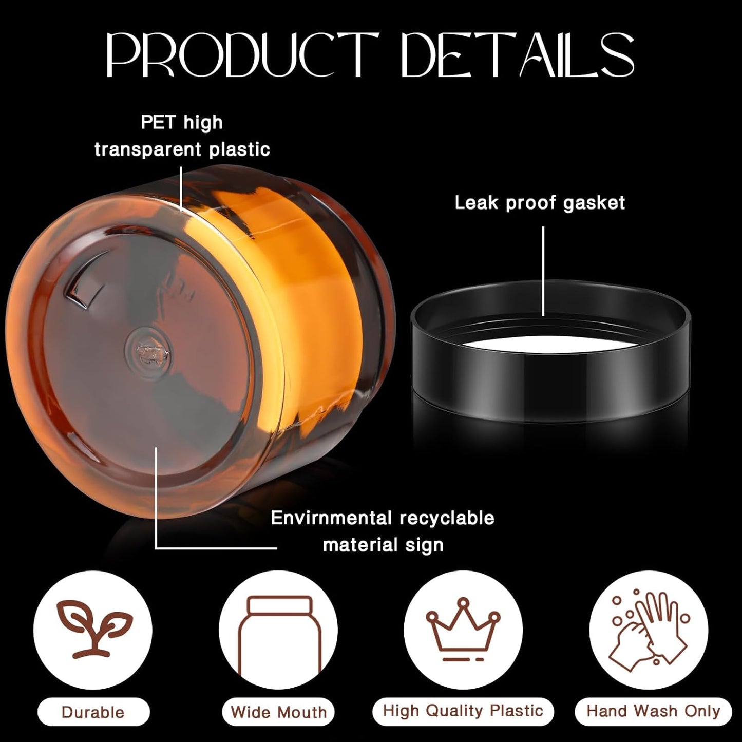 SATINIOR 100 Pcs Plastic Jars with Lids Small Containers Lids Wide Mouth Small Plastic Containers for Lotion Cream Rhinestones Body Butters Travel Storage(2 oz,Amber)