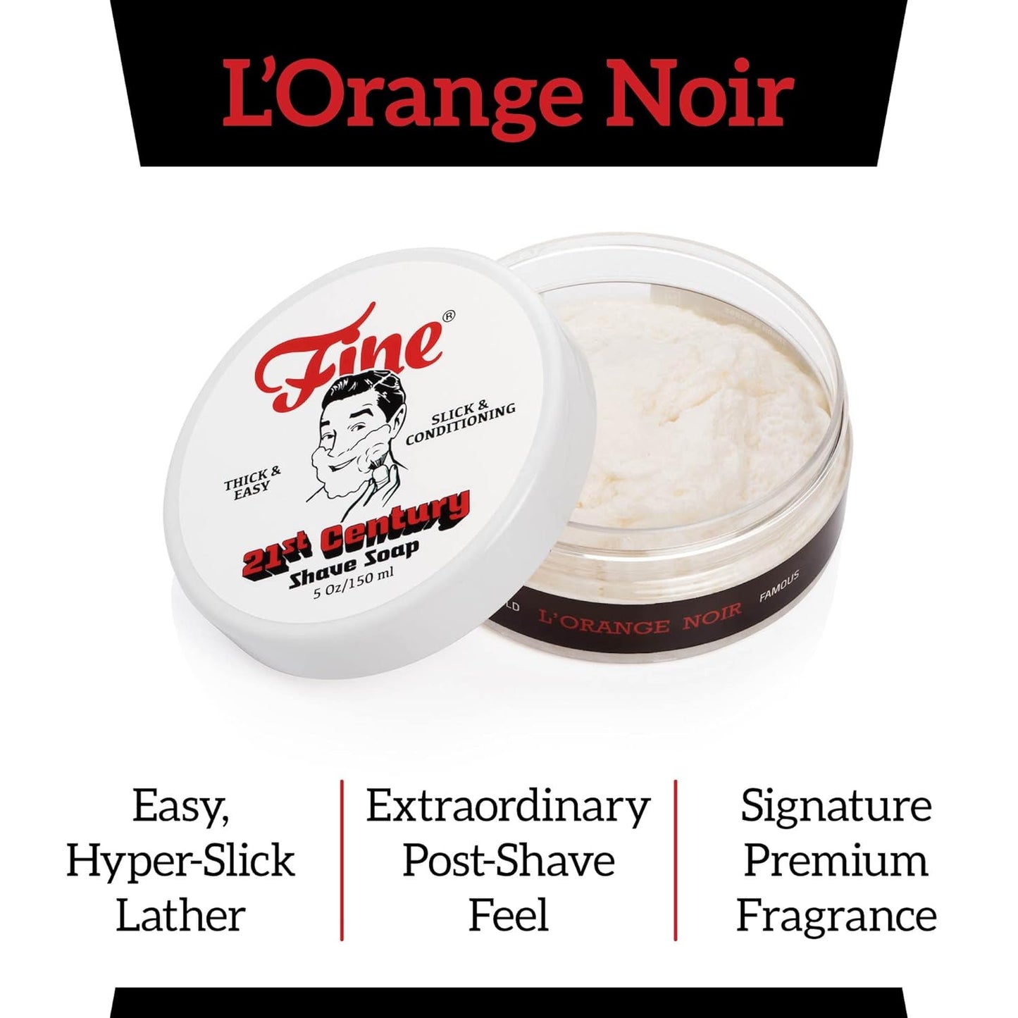 Mr. Fine 21C Men’s Shaving Soap, Builds Thick & Easy Lather, Protects From Razor Burn & Irritation, No Artificial Colors, Made In Italy, 5oz. (150ml), L'Orange Noir