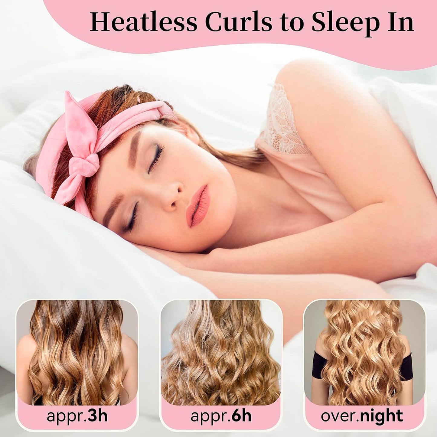 Upgraded 60" Extra Long Soft Heatless Hair Curlers to Sleep In, No Heat Hair Rollers (Pink)