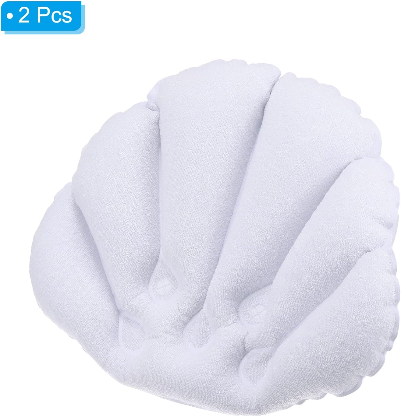 PATIKIL Inflatable Bath Pillow with Suction Cups, 2 Pack Terry Cloth Covered Shell Shape Bathtub Spa Pillow Neck Support for Bathtub Hot Tub, White