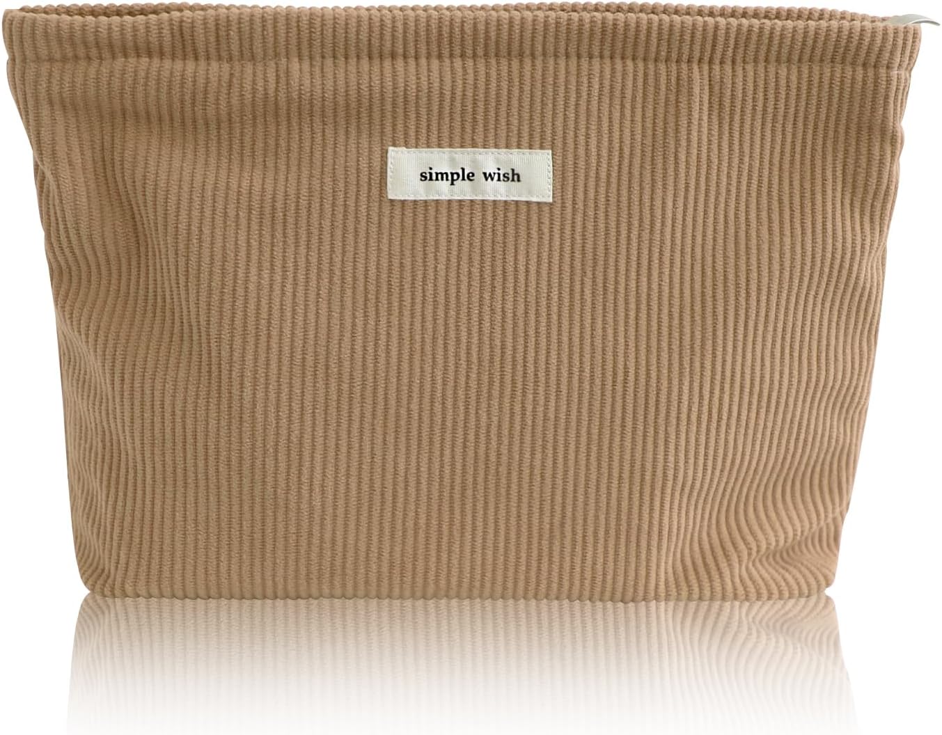 Wudygirl Corduroy Makeup Bag Cosmetic Bag for Women Cute Makeup Organizer Travel Cosmetic Pouch Toiletry Bag Aesthetic Handbag Pouches for Purse with Zipper (Camel)