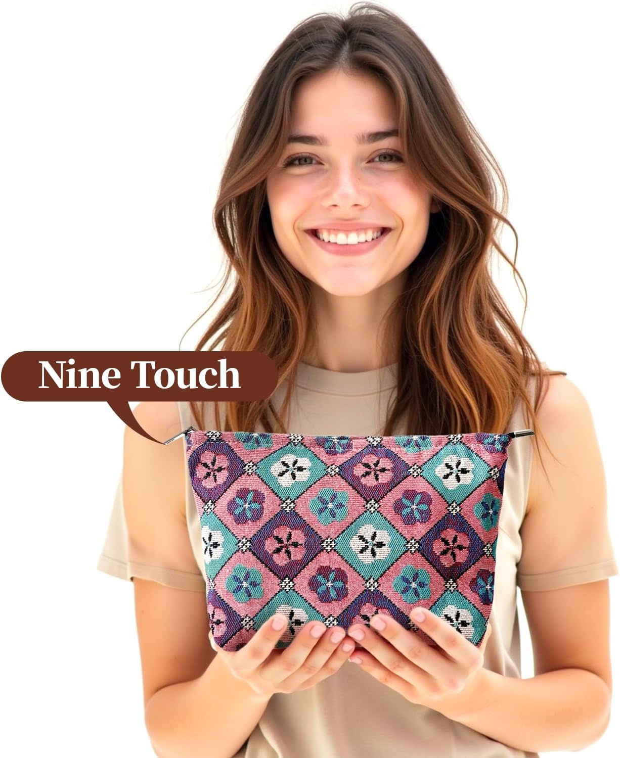 Diamond-shaped Flower Makeup Bag for Women, Canvas Cosmetic Bag with Zipper Lining, Travel Makeup Pouch for Purse, Small Pouch for Toiletry, Cosmetic, Sunscreen, Hygiene, Skincare, Medicine, Sunblock