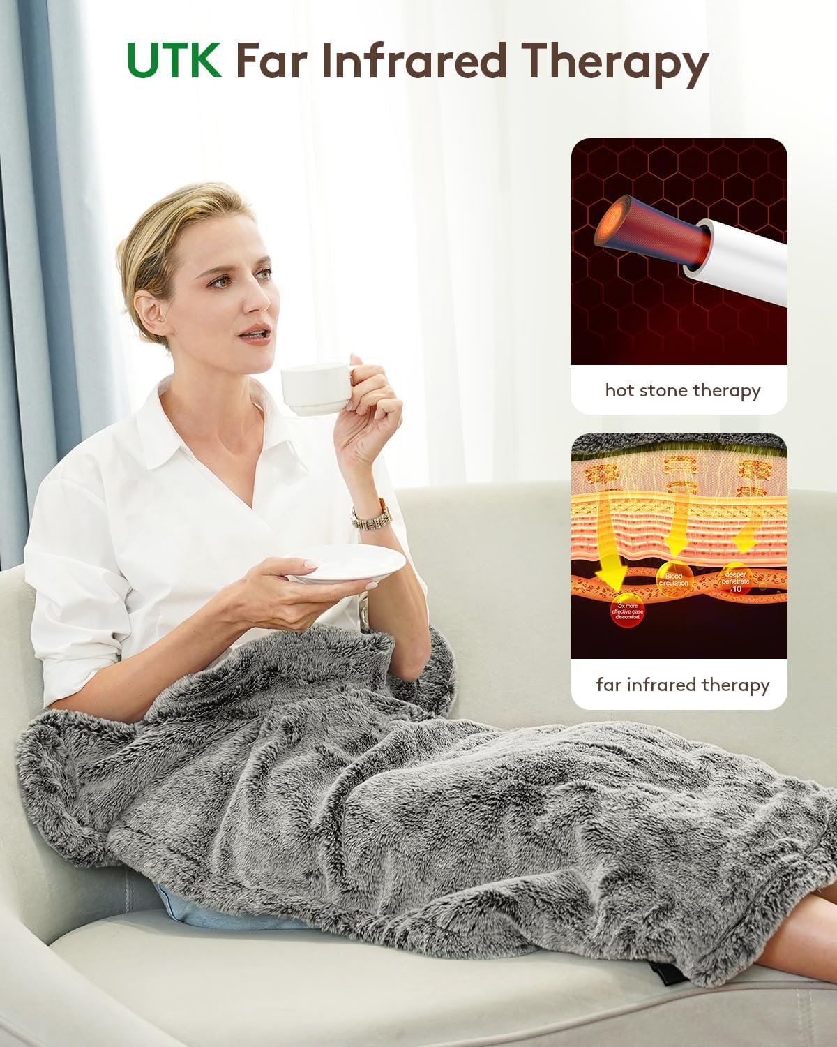 UTK Far Infrared Heating Pads for Neck and Shoulders and Back Relieve Pain, Hot to 159℉, Gift for Women, FSA-HSA Eligible, 36 Jade, 0-240 Min Auto Shut Off, Heating Pad for Full Back (40 * 24'')