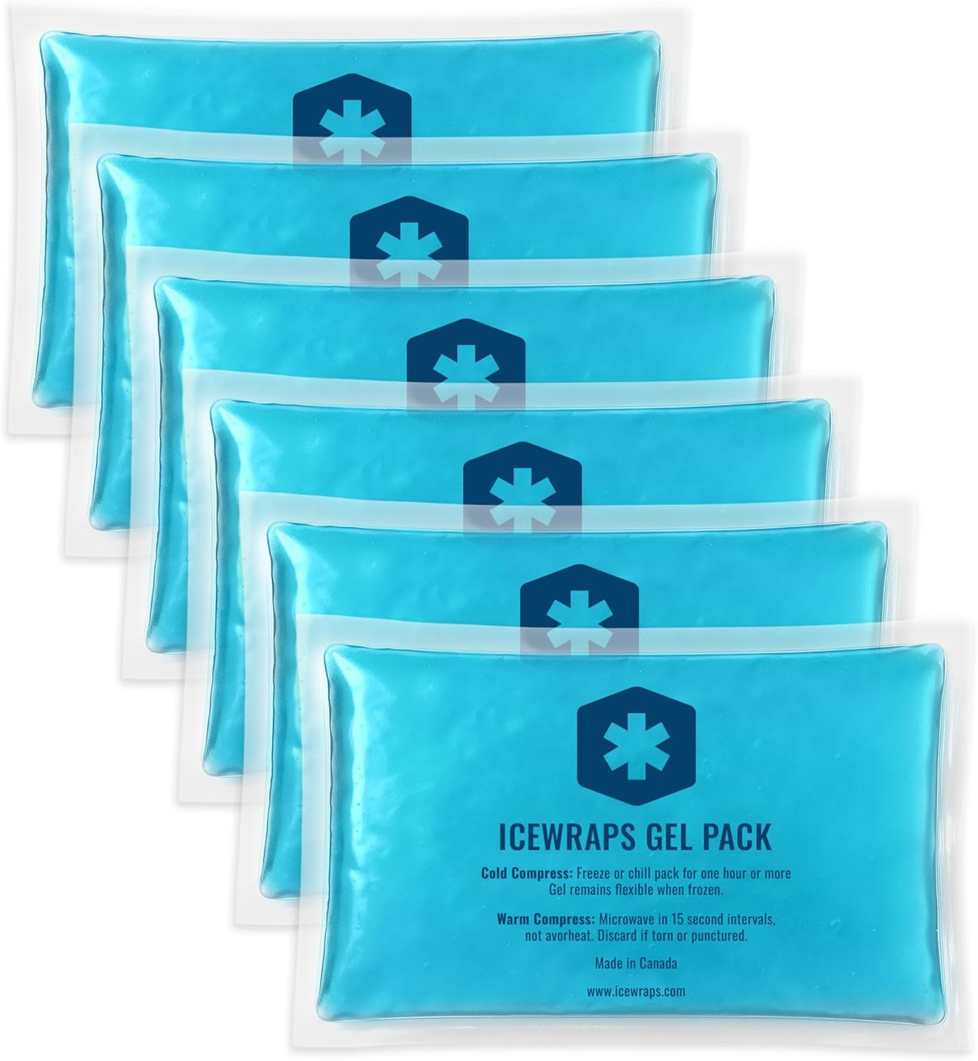 ICEWRAPS Hot & Cold Ice Packs - 3 x 5 in. Soft Gel Ice Packs – Reusable for Injuries Headaches, Joints, Fevers, & More – Made of Pro-Grade, Puncture-Proof Material (6 Packs)