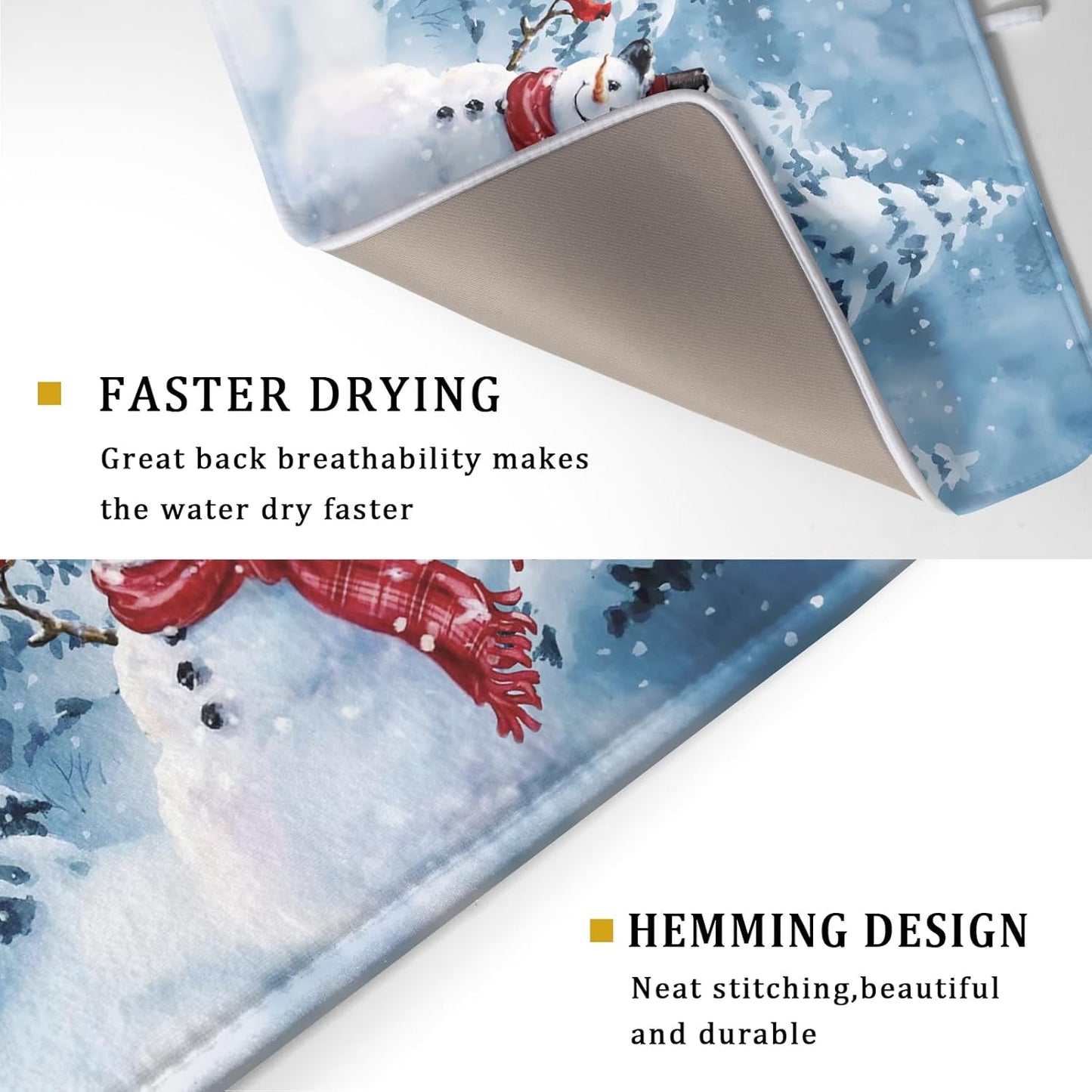 Blue Snowman Dish Drying Mat Winter Pine Tree Drainer Rack Mats 18x24 Inch Absorbent Fast Dry Dish Pad Protector Kitchen Counter Accessories