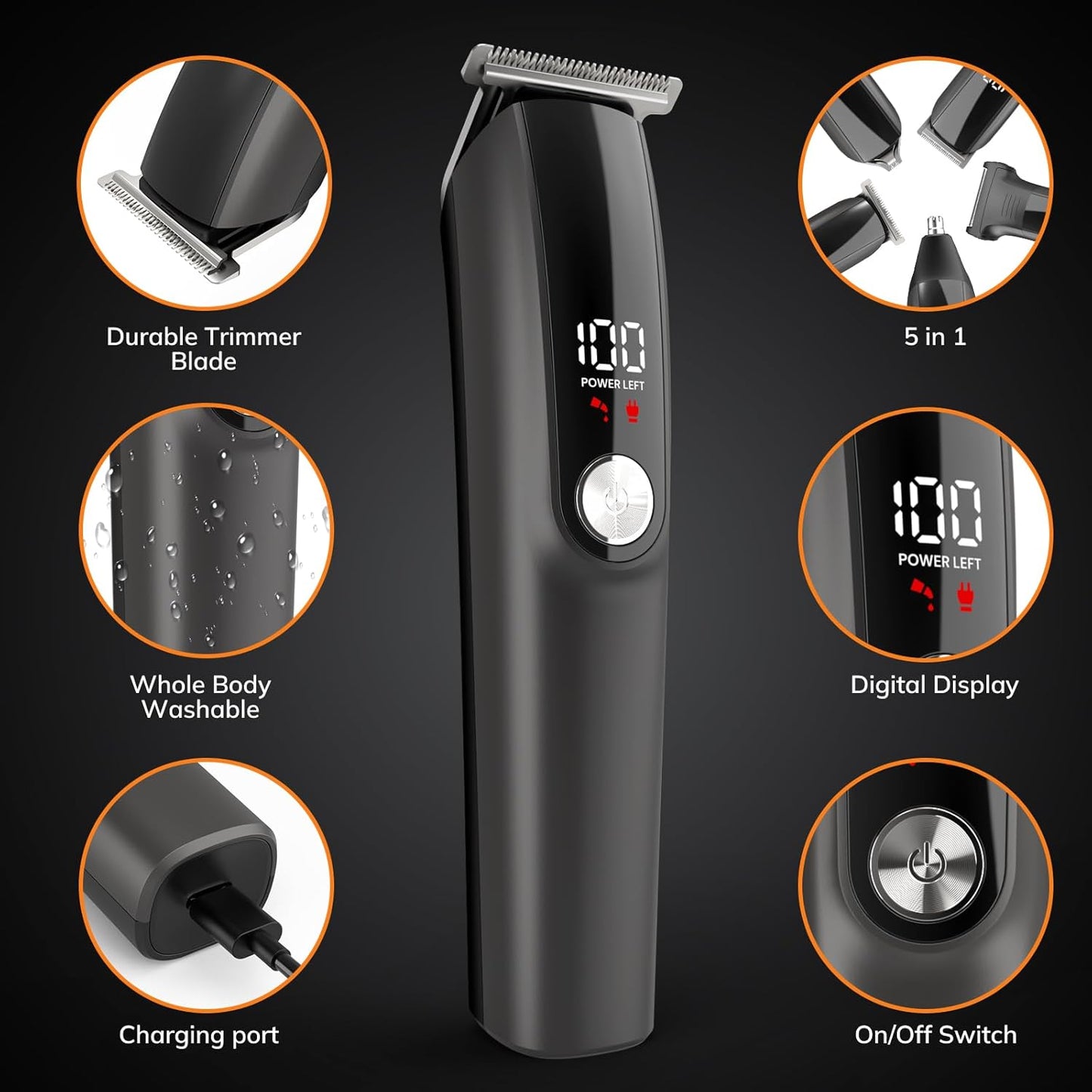 Beard Trimmer for Men Hair Clippers - 6 in 1 Professional Grooming Kit Cordless Hair Clipper Trimmers Set Waterproof,Electric Shaver Razor for Face Nose Body Mustache
