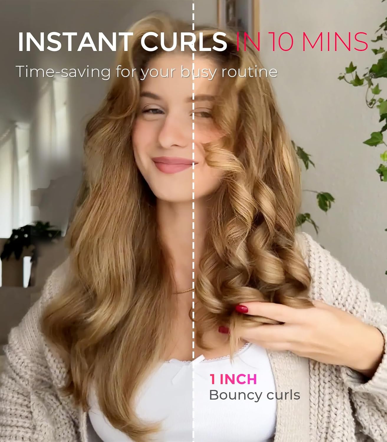 TYMO Automatic Rotating Curling Iron - TYMO CURLPRO Beach Waves Curling Wand, Portable Hair Curler, 500 Million Ionic, Dual Voltage & Lightweight for Travel, Ceramic Coating, 1 Inch, Peach