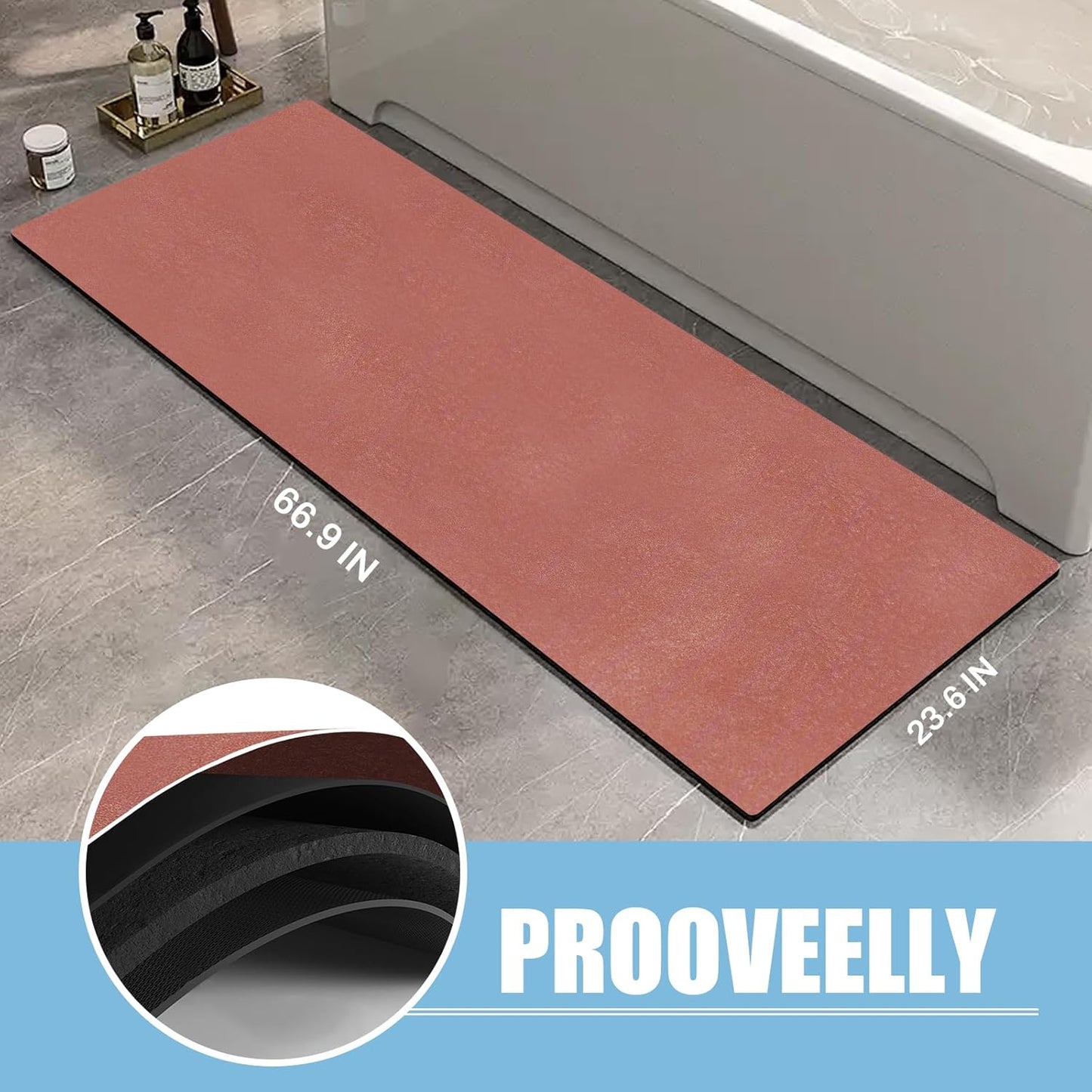 Diatomaceous Earth Bath mat Bathroom Rugs Super Absorbent Quick Dry Non Slip Bath Mat Thin Bathroom Floor Mats Fit Under Door-Shower Rug for in Front of Bathtub Shower, Brown, 19.6"x31.5"