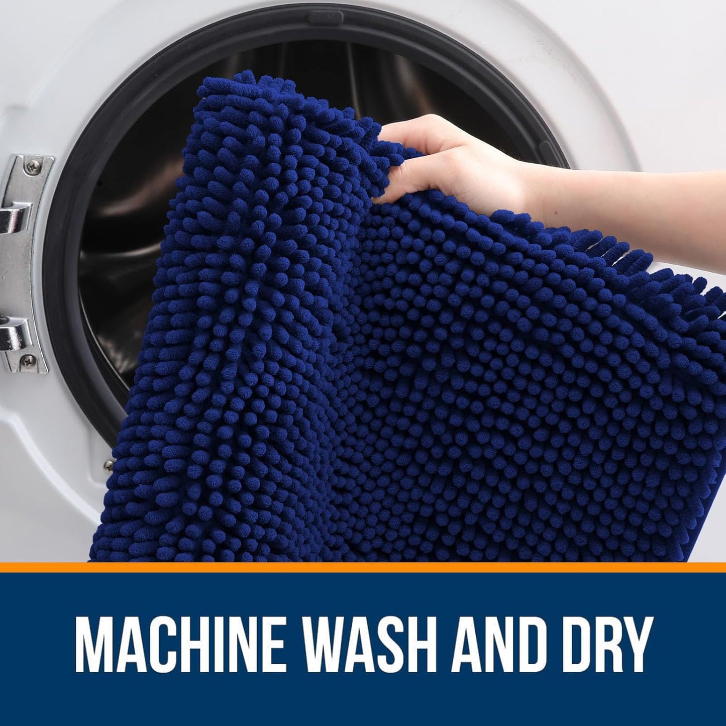 OLANLY Bathroom Rugs 70x24, Extra Soft Absorbent Chenille Bath Rugs, Rubber Backing Quick Dry, Machine Washable Bath Mats for Bathroom Floor, Tub and Shower, Home Decor Accessories, Navy