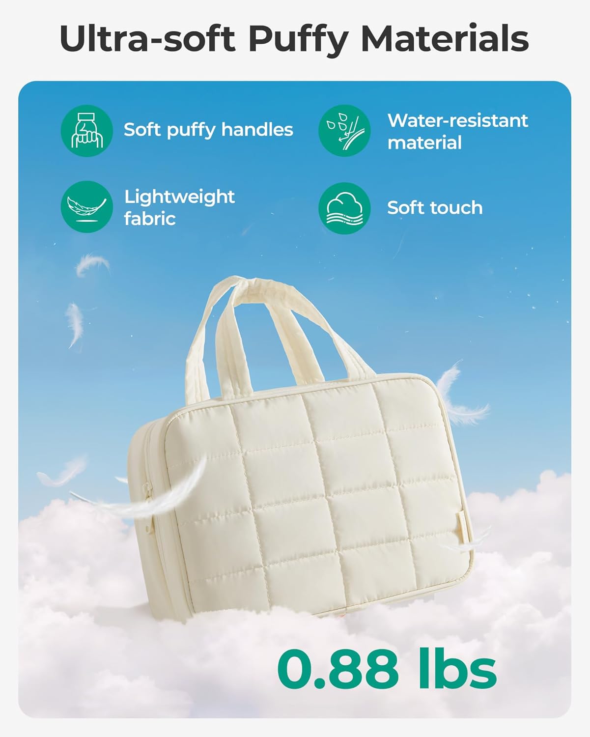 BAGSMART Travel Toiletry Bag for Womne, Hanging Travel Bag for Toiletries, Puffy Makeup Cosmetic Bag Organizer, Carry-on Travel Accessories Essentials, Beige