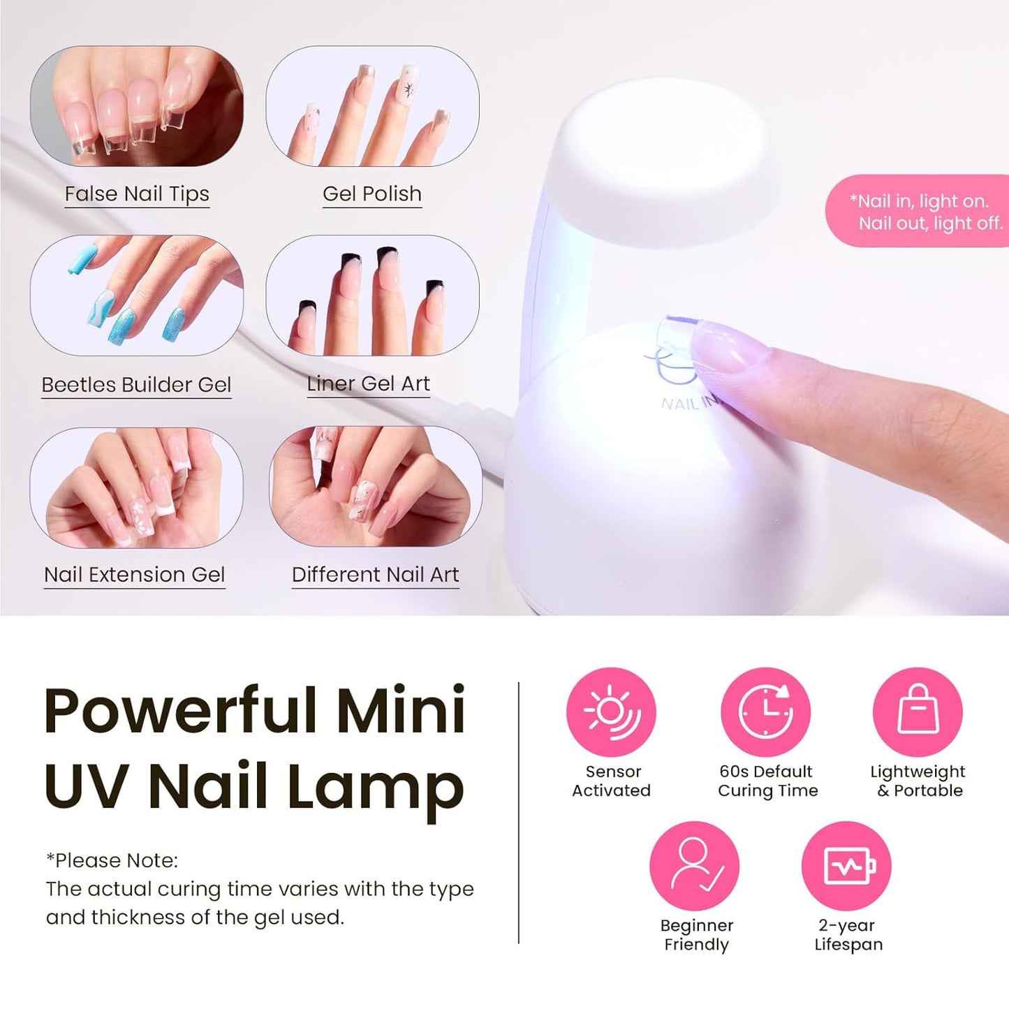 Beetles Tipex Gel Nail Kit Short Coffin Instant Apex Nail Tips, 224 Pcs 16 Sizes Pre-Building Pre-Etched False Nail Tips with Tipex Uv Nail Glue,Mini Nail Lamp-Thick Acrylic Nail Set