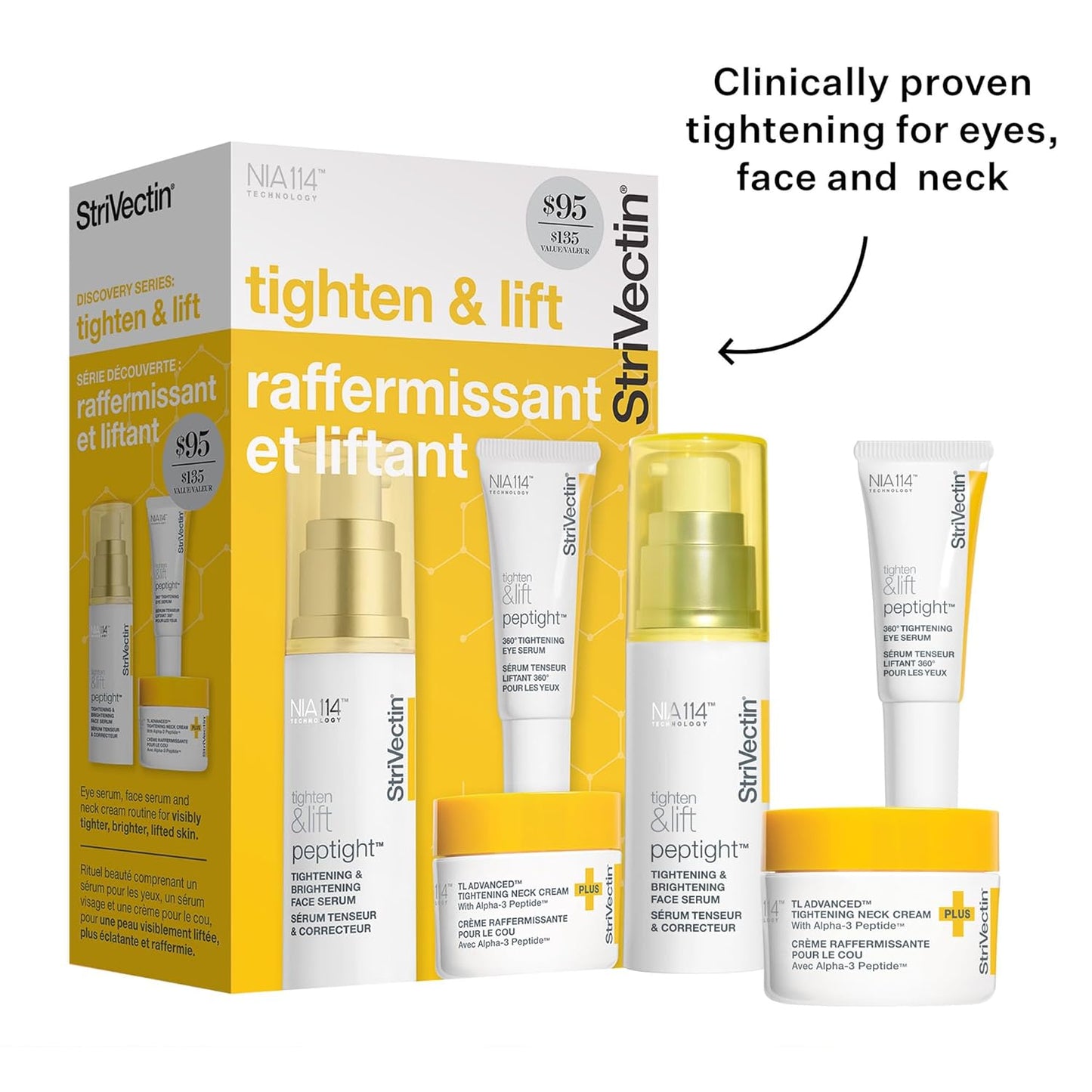StriVectin Tighten & Lift Power Starters Trio Kit, 3 piece Peptide Kit for Face, Eyes and Neck, to help visibly reduce the look of Wrinkles and Fine Lines