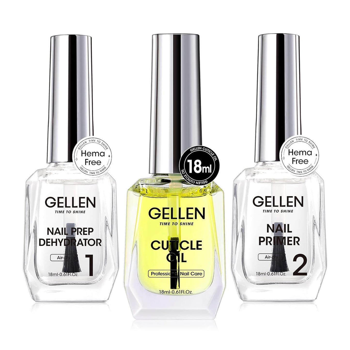 Gellen Nail Dehydrator, Primer, and Cuticle Oil 18ML - Hema-Free Acid-Free Nail Prep Base Varnish Manicure Bonder Liquid for Gel Polish Acrylic Salon Essential Gift