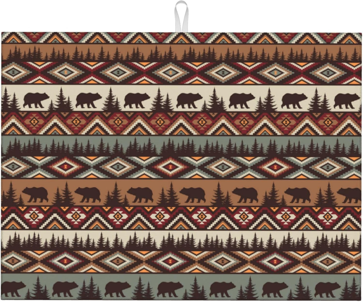 Bear Mountain Microfiber Dish Drying Mat for Kitchen Counter Vintage Rustic Dishes Pad Dish Drainer Rack Mats 18"x24" Absorbent Washable Reusable