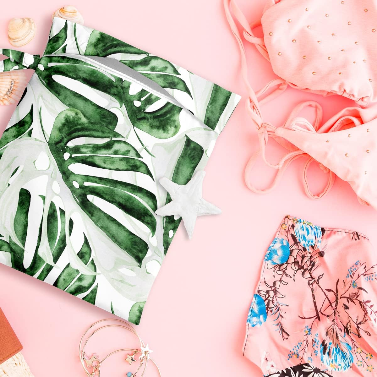 Wet Bag, Wet Dry Bag, Wet Bag for Swimsuit, Travel, Beach, Pool, Diapers, Dirty Yoga Gym Clothes, Makeup Bag, Waterproof Tropical Palm Leaves Decor Jungle Palm Leaf Favors