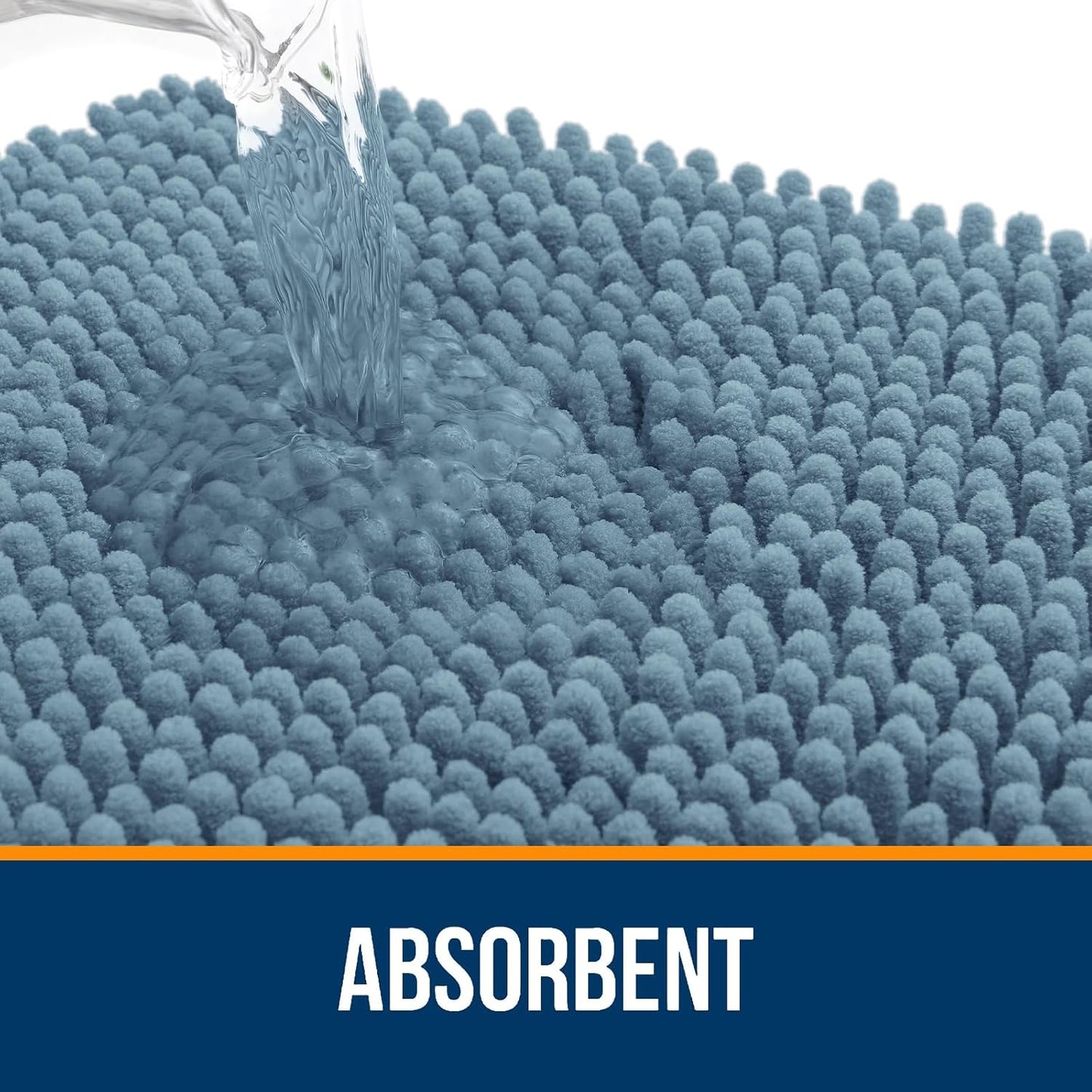 OLANLY Bathroom Rugs 47x24, Extra Soft Absorbent Chenille Bath Rugs, Rubber Backing Quick Dry, Machine Washable Bath Mats for Bathroom Floor, Tub and Shower, Home Decor Accessories, Airy Blue