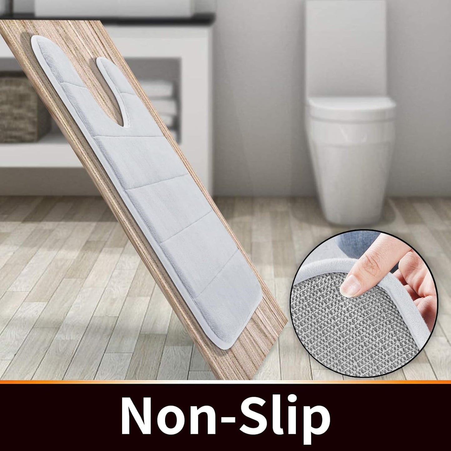 Yimobra Memory Foam Toilet Bath Mat U-Shaped, Commode Contour Rug, Soft and Comfortable, Super Water Absorbent, Non-Slip, Thick, Machine Wash Bathroom Commode Contour Rug, 24 X 20 Inches, Silver