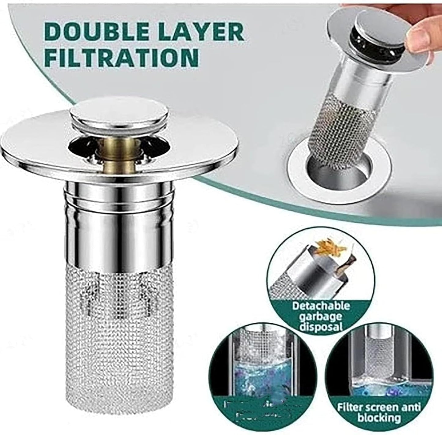 Conceptan Drain Stopper, Bathroom Sink Stopper Hair Catcher, Sink Plug Hair Trap, Bathtub Drain Stopper, Universal Pop up Stainless Steel Floor Drains Filter, Fits Bathroom, Laundry Sink Drains (2pcs)