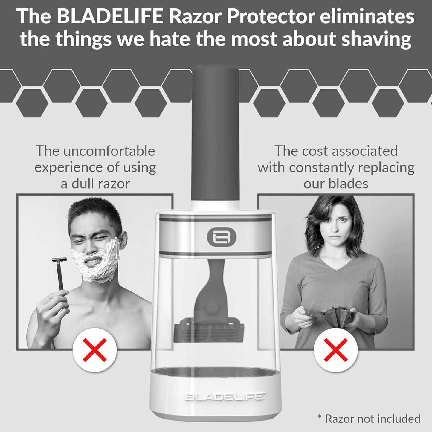 BLADELIFE Razor Storage Device for Women & Men Dark Grey - Fits All Leading Razors - Doubles The Life of Your Blade - Razor Travel Case 2024 New Model