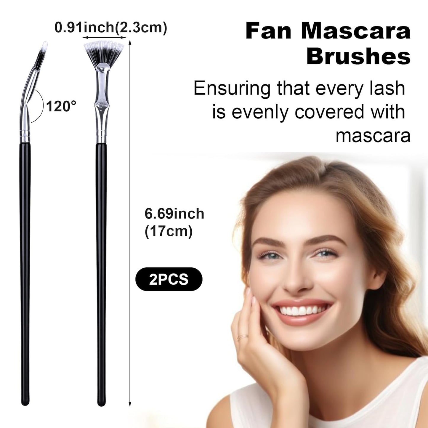 2 Pcs Folding Angle Scalloped Lash Brush, Eyelash Comb Separator, Multifunctional Mascara Fan Brush, Soft Bristles Makeup Tool for Upper Lower Eye Lash (Black)