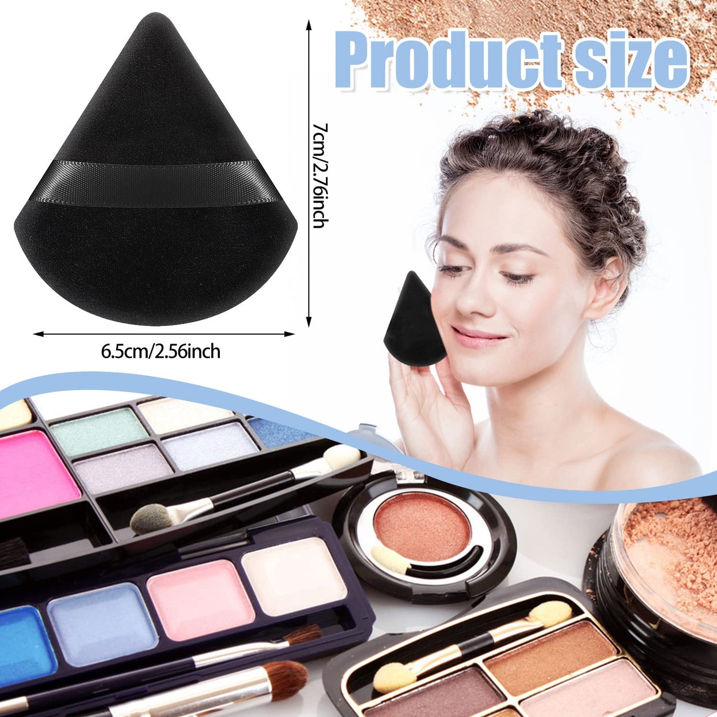 Pimoys 6 Pieces Powder Puff Face Soft Triangle Makeup Puff for Loose Powder Body Powder, Wedge Shape Velour Cosmetic Sponge for Contouring, Under Eyes and Corners, Beauty Makeup Tools