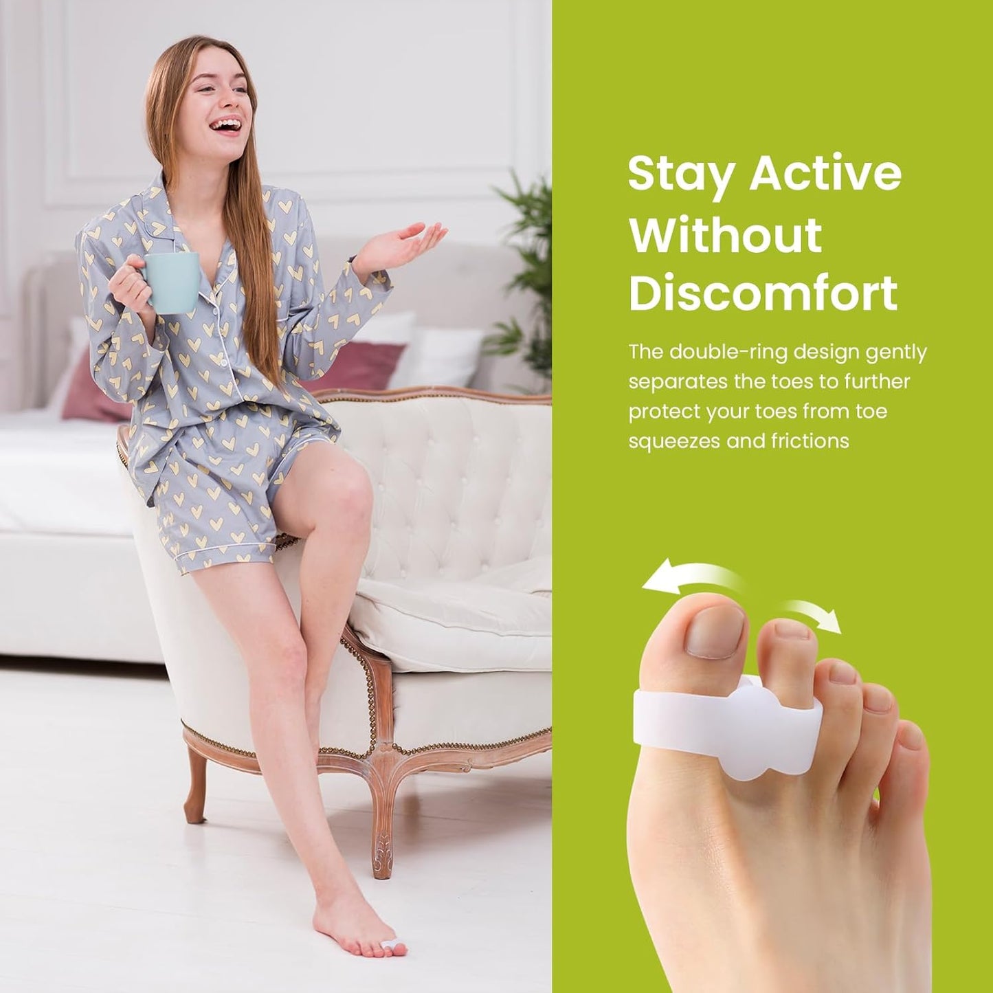 Bukihome Toe Separators Bunion Corrector - 8 Pack Big Toe Spacers with 2 Loops, Suitable for Bunion and Overlapping Toes, Reduce Foot Pain(White)