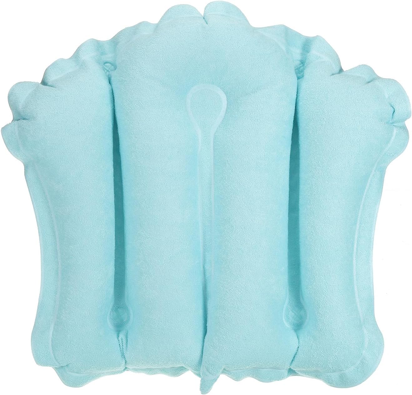 PATIKIL Inflatable Bath Pillow with Suction Cups, Terry Cloth Covered Shell Shape Bath Pillow Neck Support for Bathtub Hot Tub, Blue