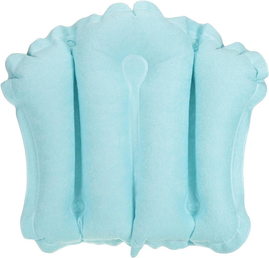 PATIKIL Inflatable Bath Pillow with Suction Cups, Terry Cloth Covered Shell Shape Bath Pillow Neck Support for Bathtub Hot Tub, Blue