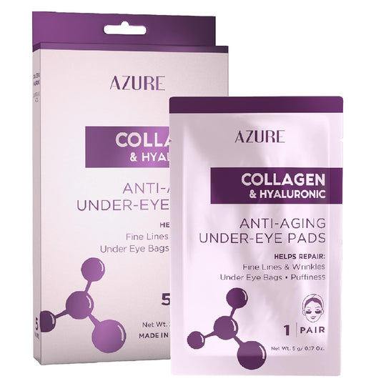 AZURE Collagen & Hyaluronic Acid Anti Aging Under Eye Pads - Lifting & Moisturizing Eye Mask Patches - Reduces Fine Lines, Wrinkles, Dark Circles & Puffiness - Skin Care Made in Korea - 5 Pairs
