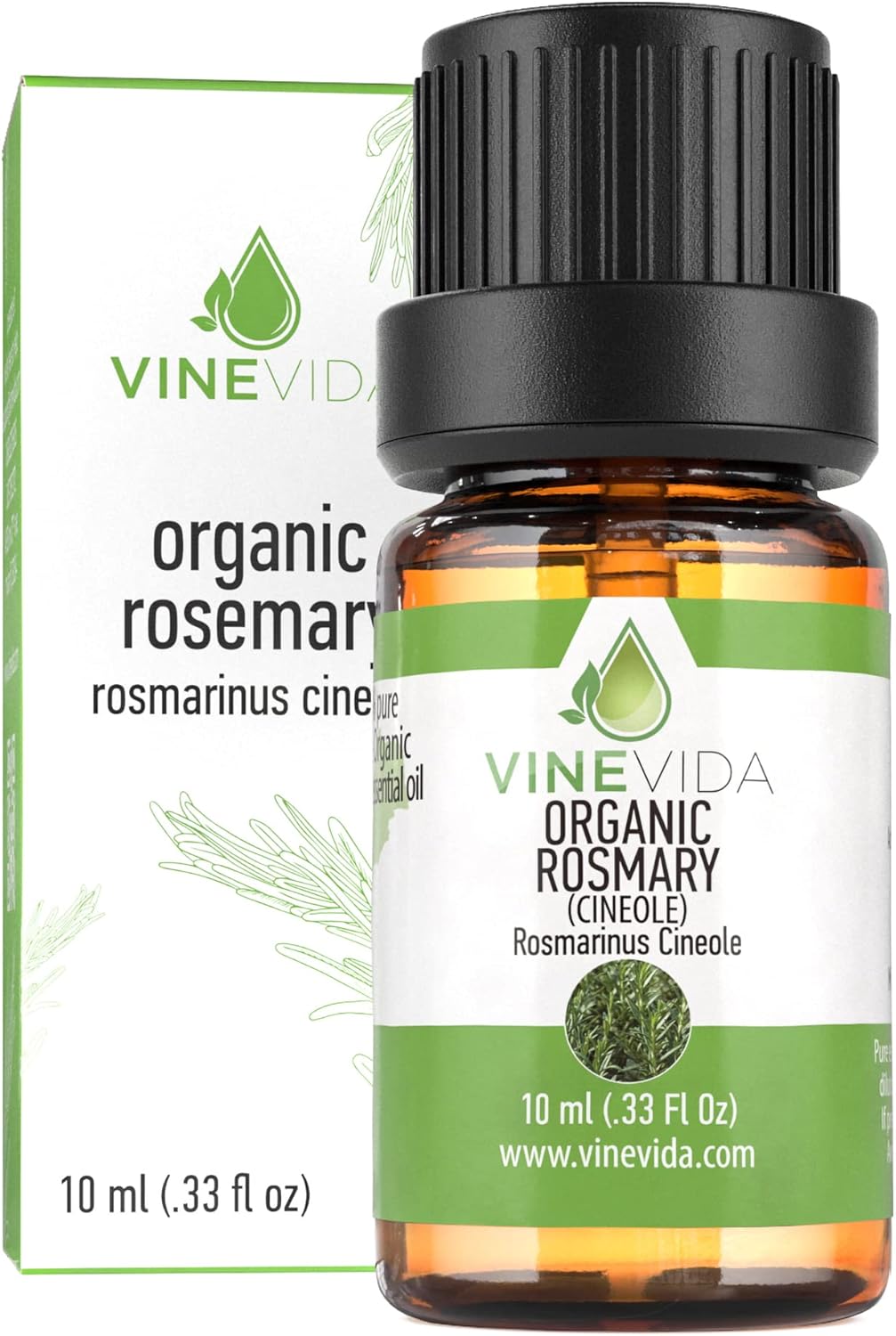 VINEVIDA Organic Rosemary Essential Oil 10 mL - Pure, Undiluted, Vegan, Reusable Glass Bottle with Euro Dropper for DIY Projects