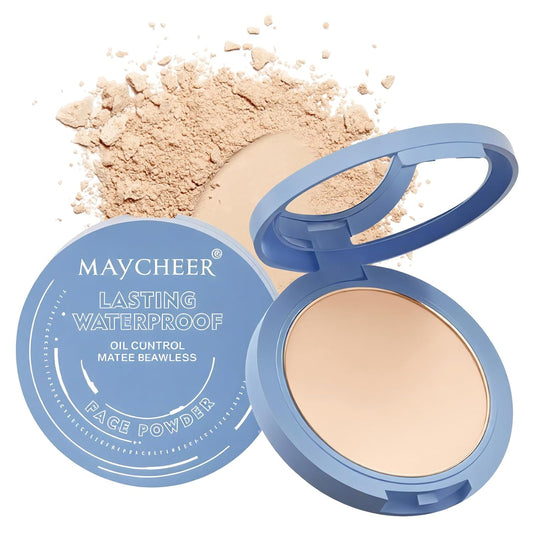 Maycheer Face Powder, Maycheer Setting Powder, Lasting Waterproof Pressed powder Compact, Oil Absorbing Pressed Powders Compact for Face,Lightweight,Residue-Free(02 NATURAL BEIGE)