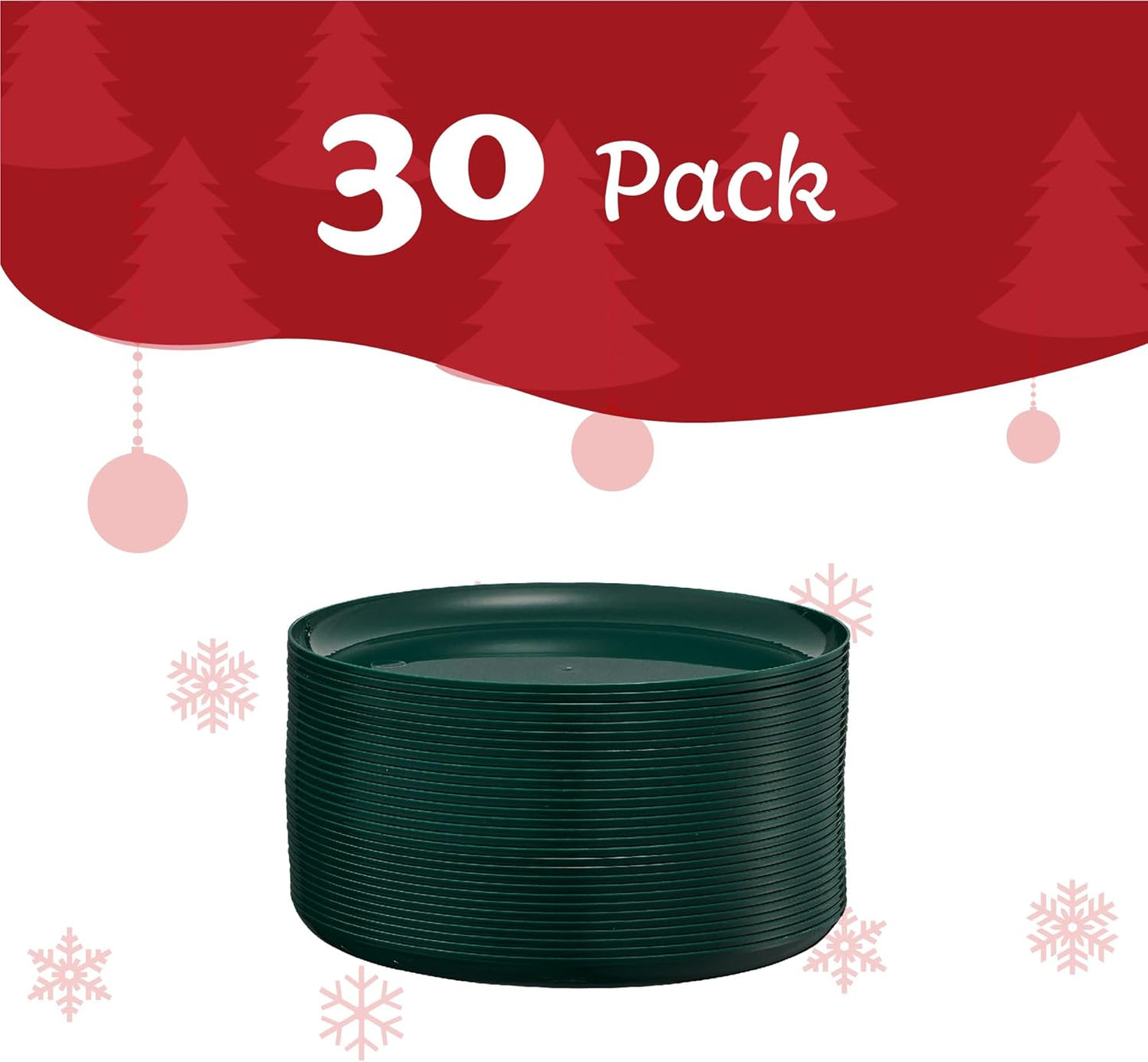 PLASTICPRO [30 Pack 6.3'' Christmass Green Plastic Party Plates Edge Collection Premium heavyweight Elegant Disposable Tableware Dishes