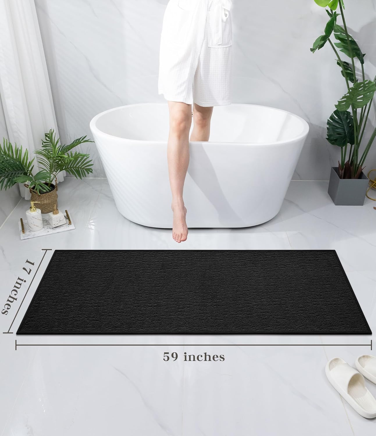 chakme Bathroom Rugs Mat 59x17, Ultra Thin Non Slip Bath Mat Quick Dry Absorbent Bath Mat for Bathroom Floor, (Black, 59"x17")