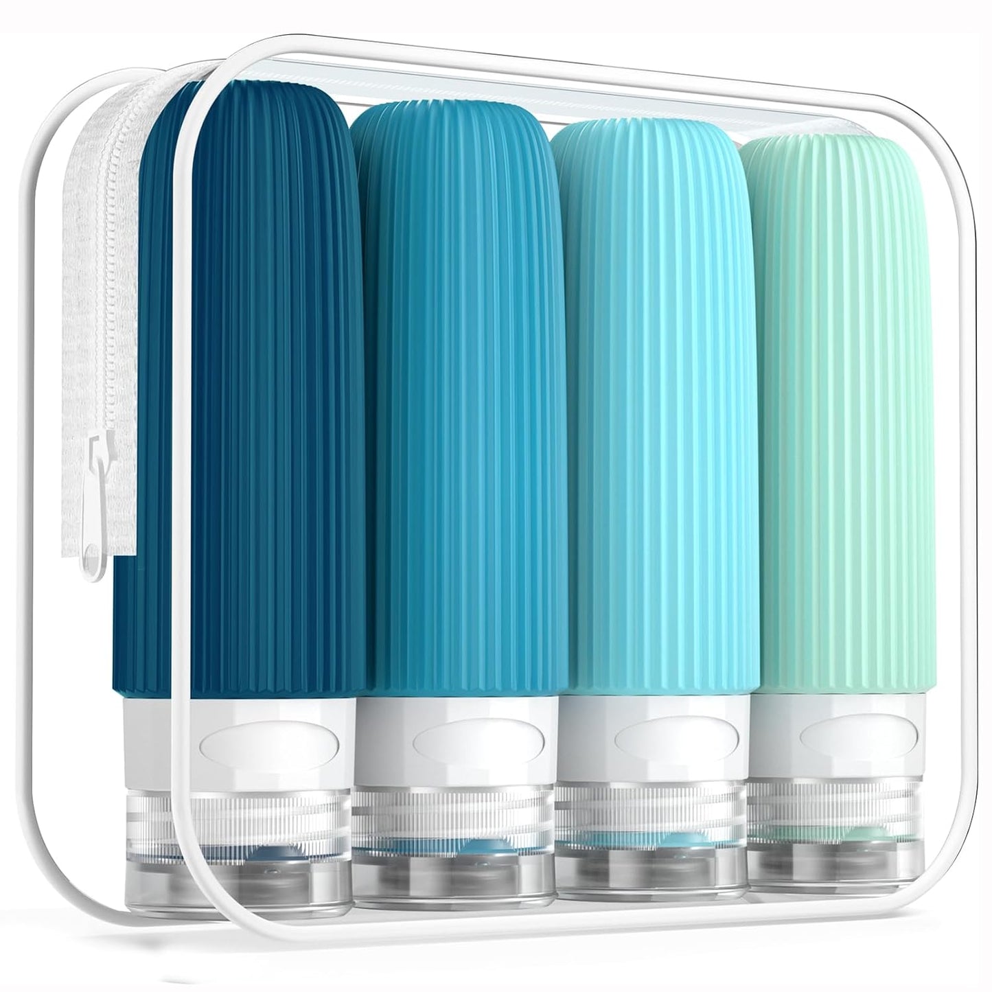 Travel Bottles for Toiletries, Tsa Approved 3oz Portable Travel Bottles, BPA Free Leak Proof Squeezable Silicone Travel Size Containers, Travel Accessories with Clear Toiletry Bag (4 Pack)