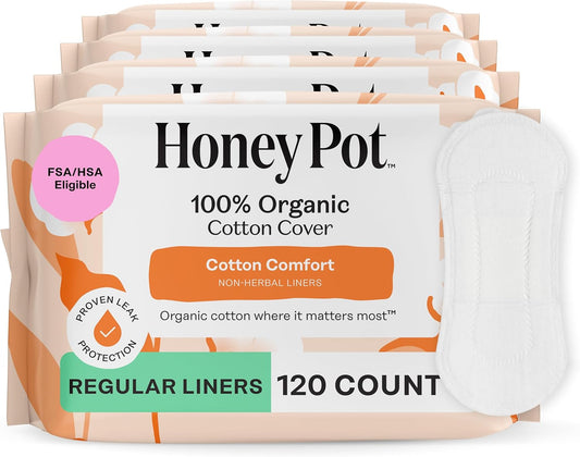 The Honey Pot Company - 120ct - Non-Herbal Everyday Panty Liners for Women - Organic Cotton Cover & Ultra-Absorbent Pulp Core - Sanitary Pads - Feminine Care