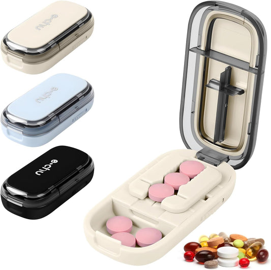 Pill Cutter Splitter for Small and Tiny Pills, Larger Pills, Echu Pill Cutter, Adjustable 1/2 1/4 Splitter with Improved Sharp Blade, Accurate Centering Alignment Device (White)