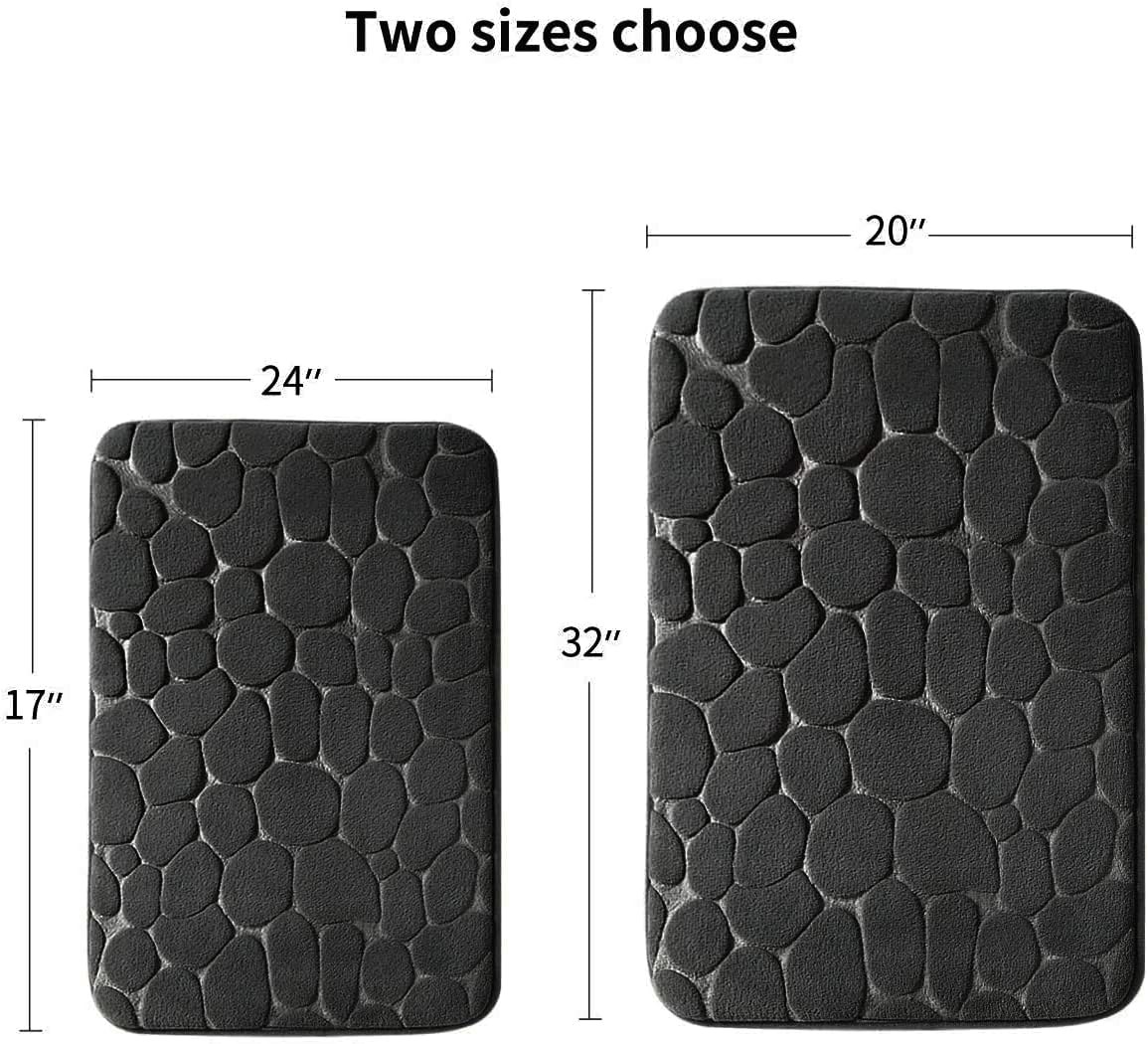 YIHOUSE Memory Foam Runner Rug, Cobblestone Bathroom Runner Rugs Super Water Absorbent Bath Mats for Bathroom Machine Washable Bath Rugs Runner for Hallway Bedroom Laundry Room(20 x 47,Black)