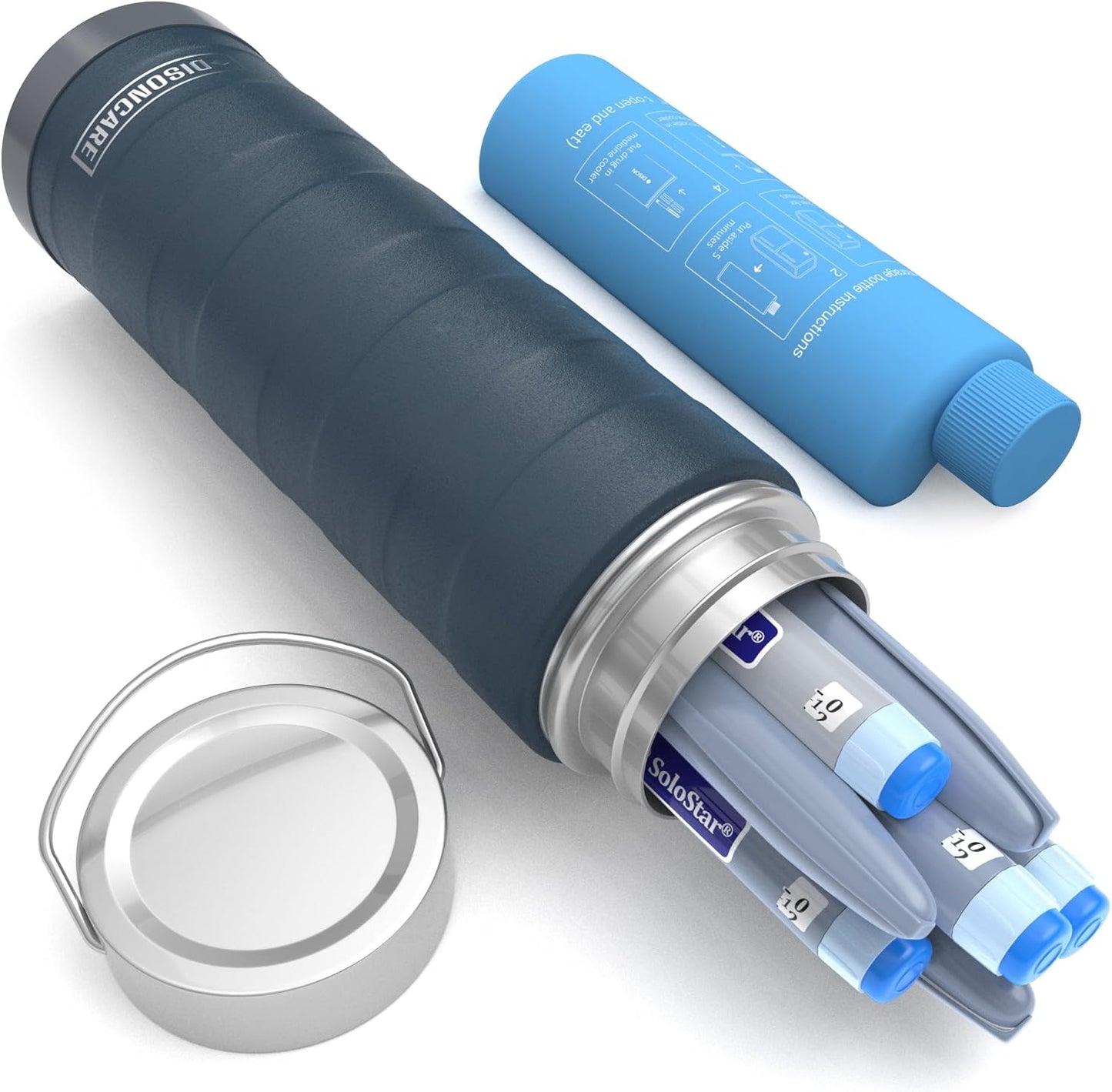 DISONCARE Intercontinental 74H 7 Insulin Pens Cooler Travel Case Medical Travel Diabetes Medicine For Traveling TSA Approved Ice Pack Medication Diabetic Gifts With QR Medical ID（Navy Blue）