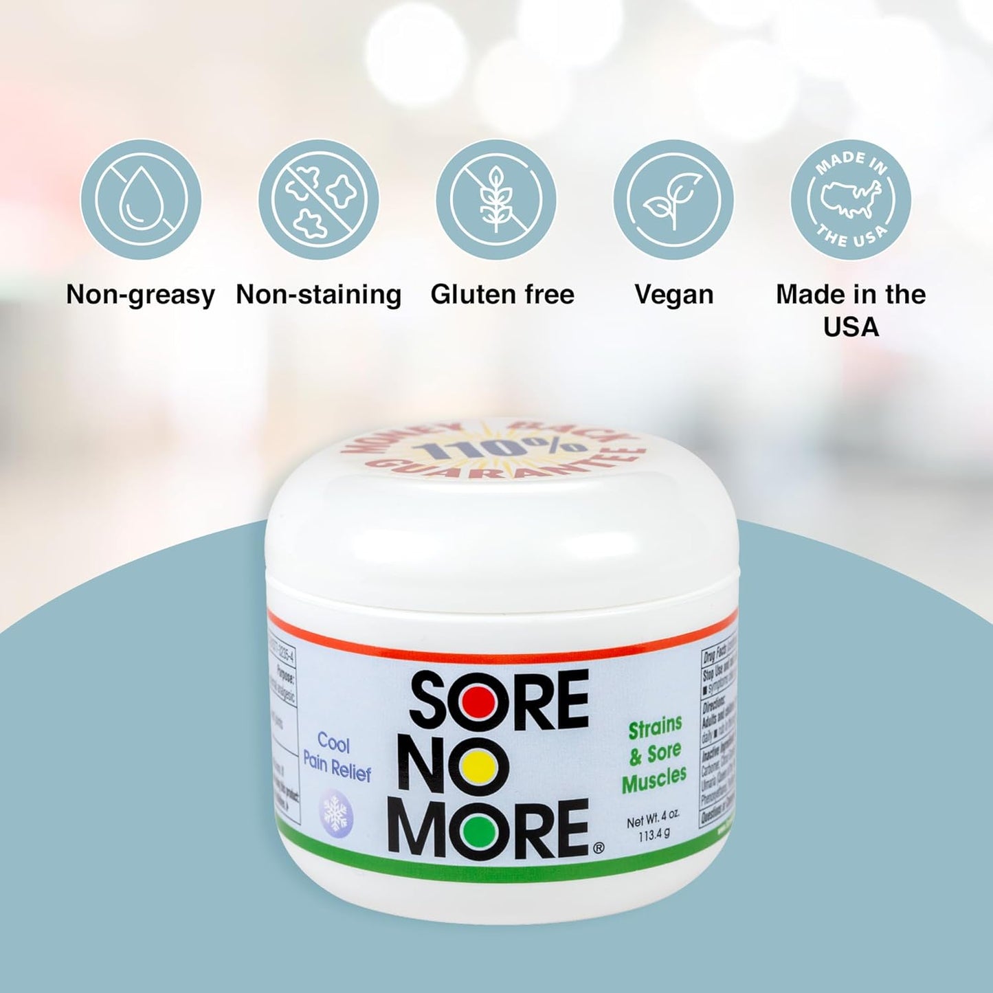 Sore No More Cool Relieving Gel for Aches & Pains in Muscles & Joints associated with Strains, Bruises & Sprains | Absorbs Quickly with a Refreshing Lemon Aroma | 4 oz Jar