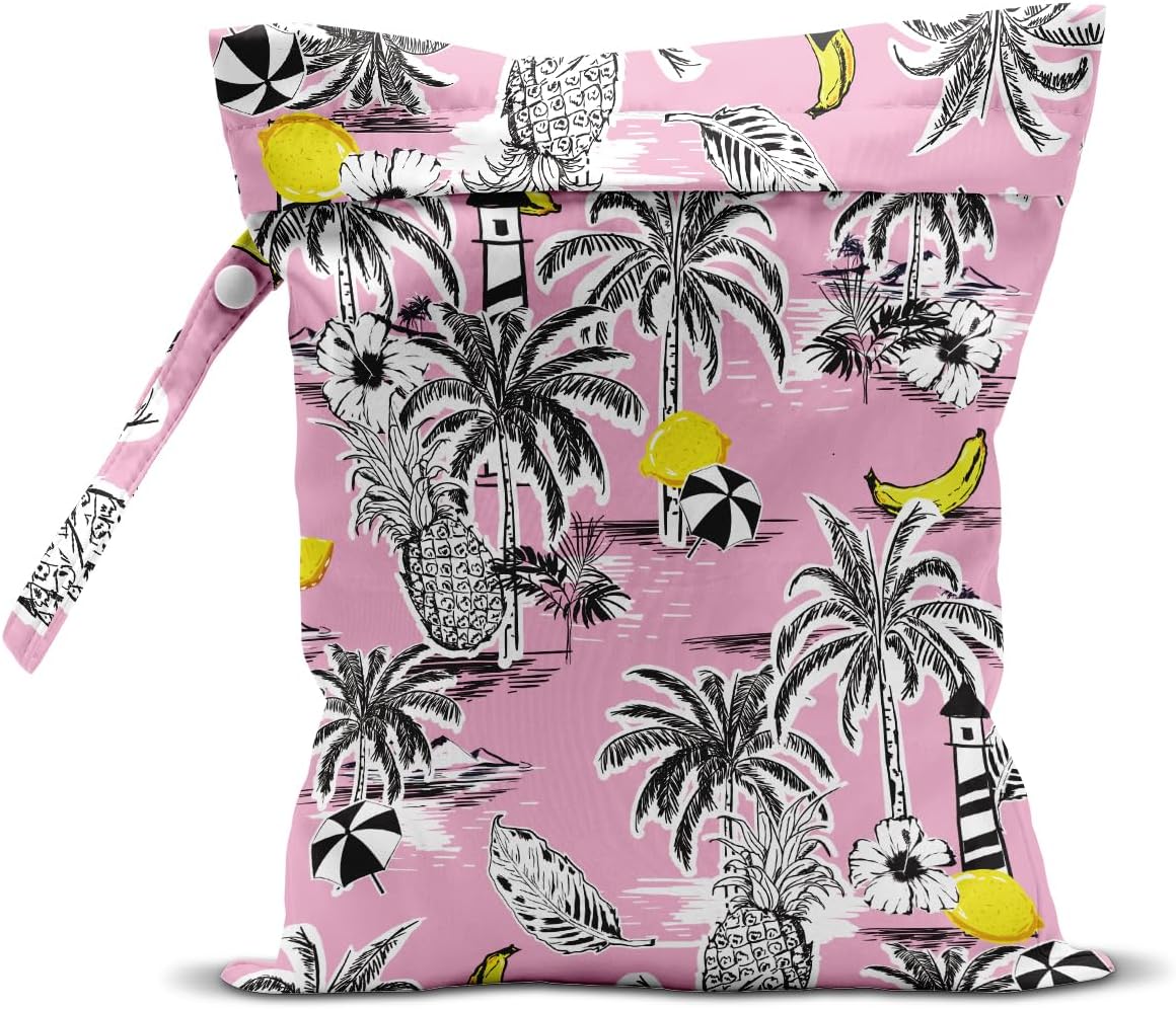 Wet Bag, Wet Dry Bag, Wet Bag for Swimsuit, Travel, Beach, Pool, Diapers, Dirty Yoga Gym Clothes, Makeup Bag, Waterproof Tropical Palm Leaves Decor Jungle Palm Leaf Favors